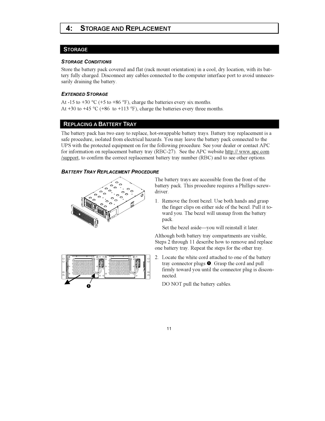 American Power Conversion 3U Rack Mount user manual Storage and Replacement 