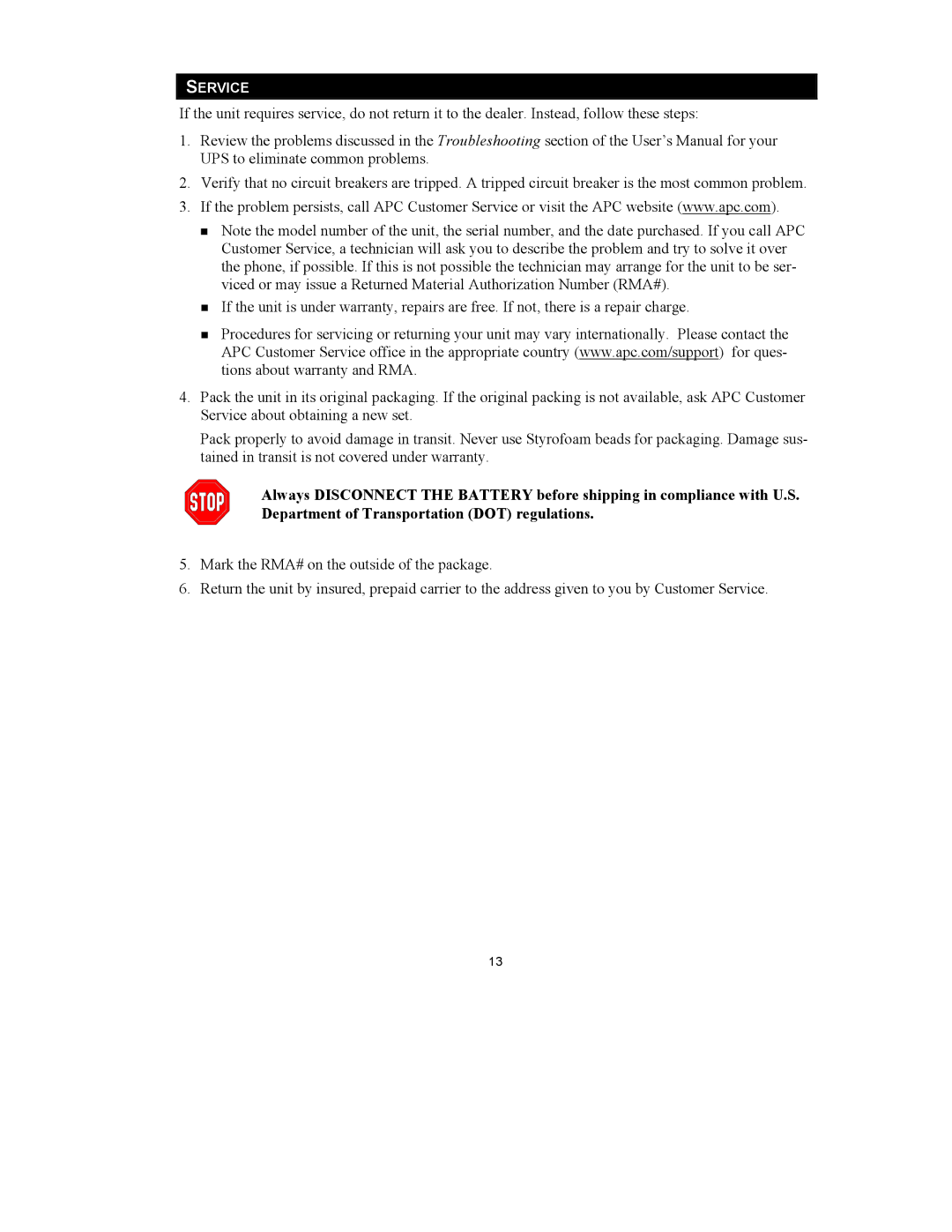 American Power Conversion 3U Rack Mount user manual Service 