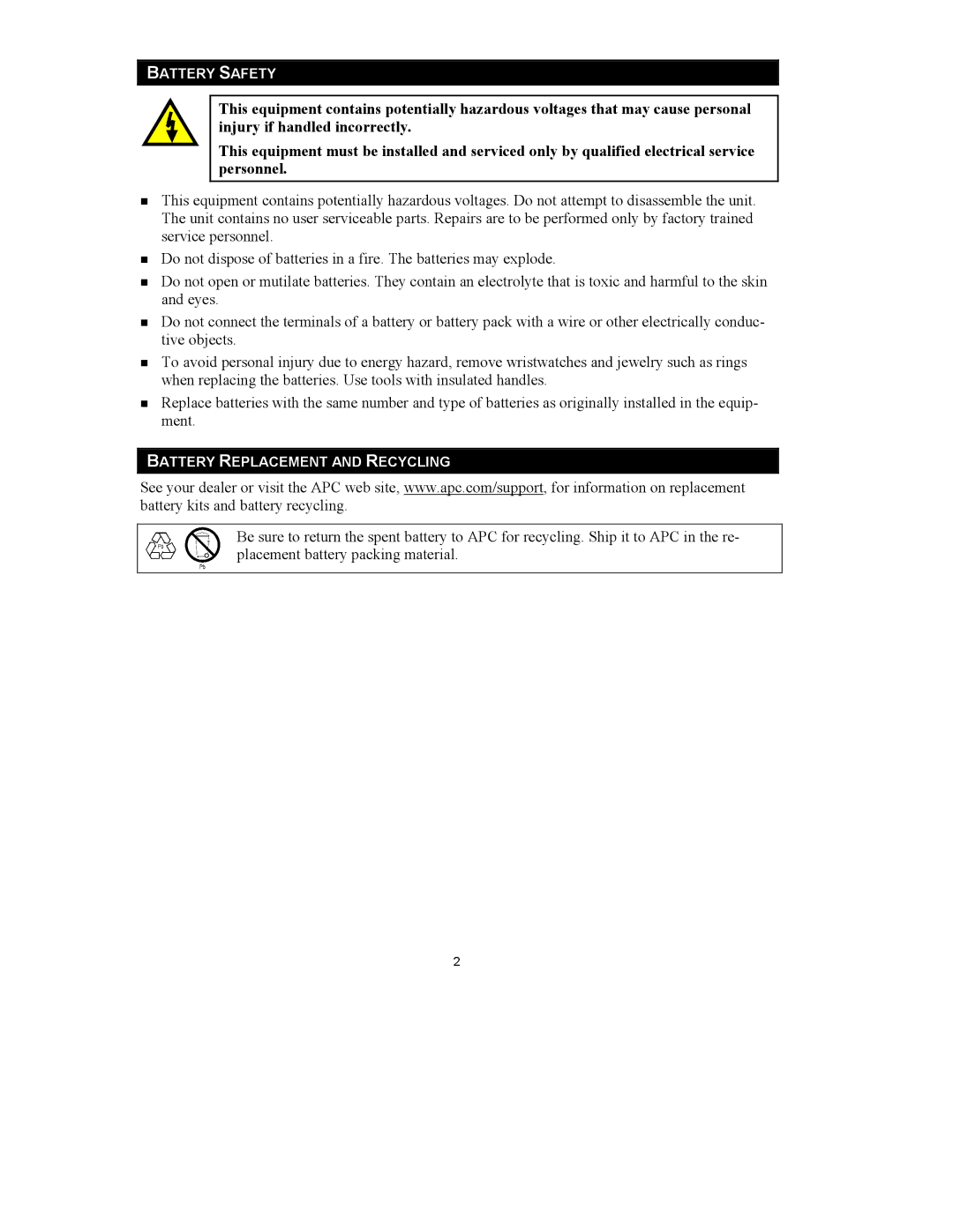 American Power Conversion 3U Rack Mount user manual Battery Safety 