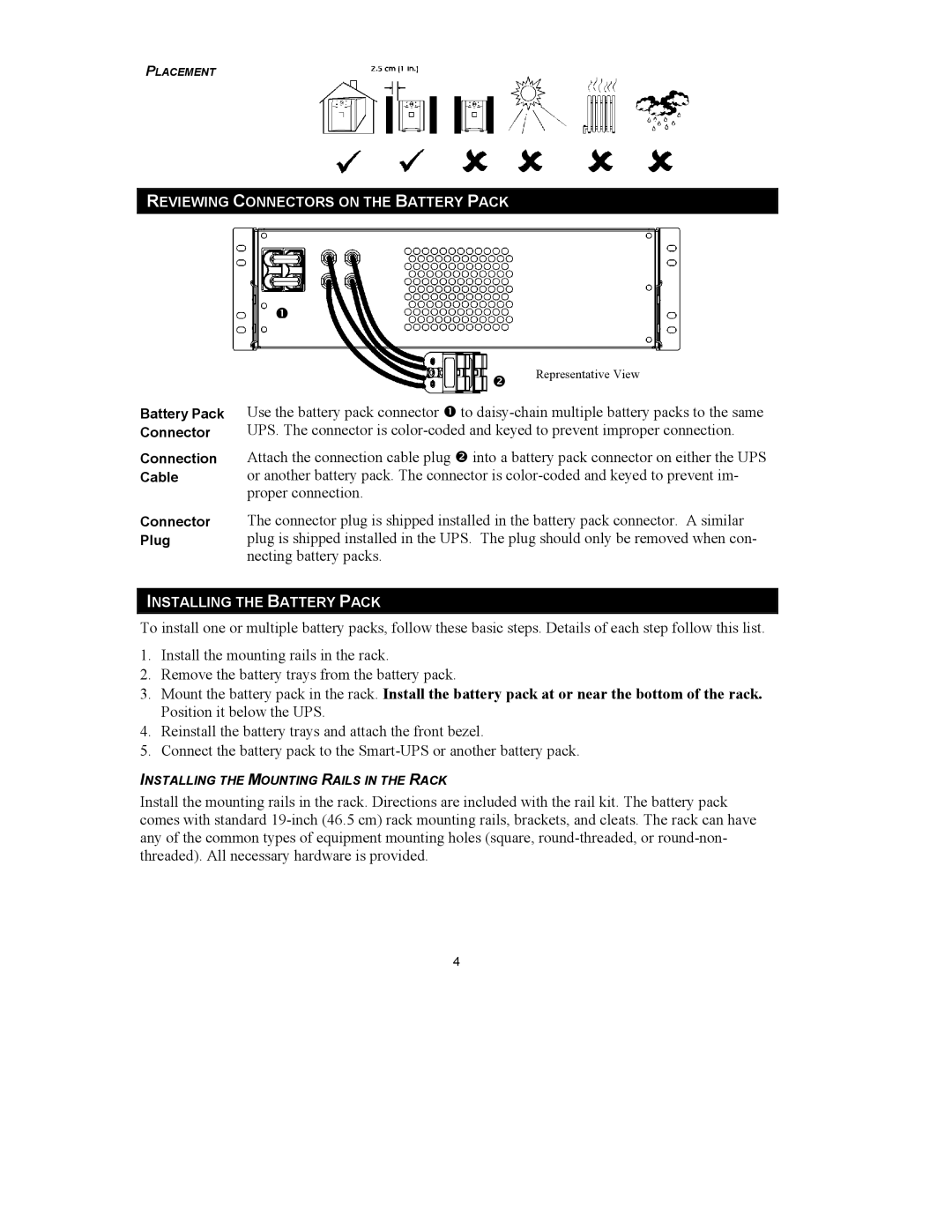 American Power Conversion 3U Rack Mount user manual Reviewing Connectors on the Battery Pack 