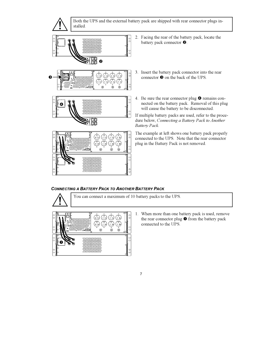 American Power Conversion 3U Rack Mount user manual Connecting a Battery Pack to Another Battery Pack 