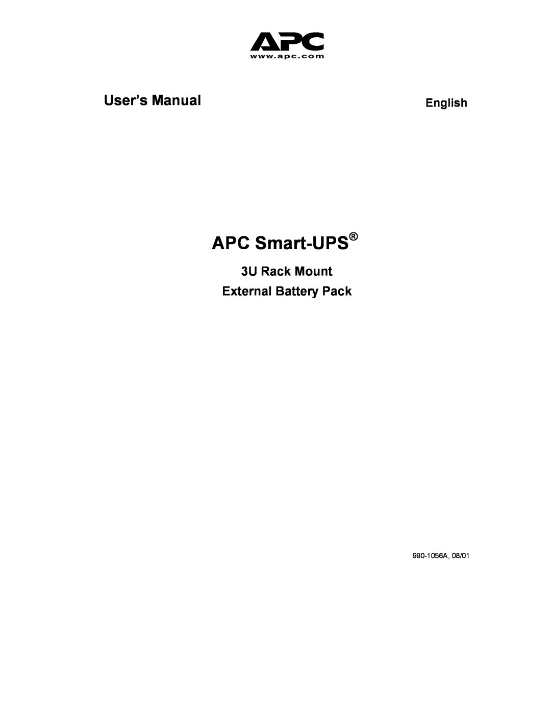 American Power Conversion user manual APC Smart-UPS, User’s Manual, 3U Rack Mount External Battery Pack, English 