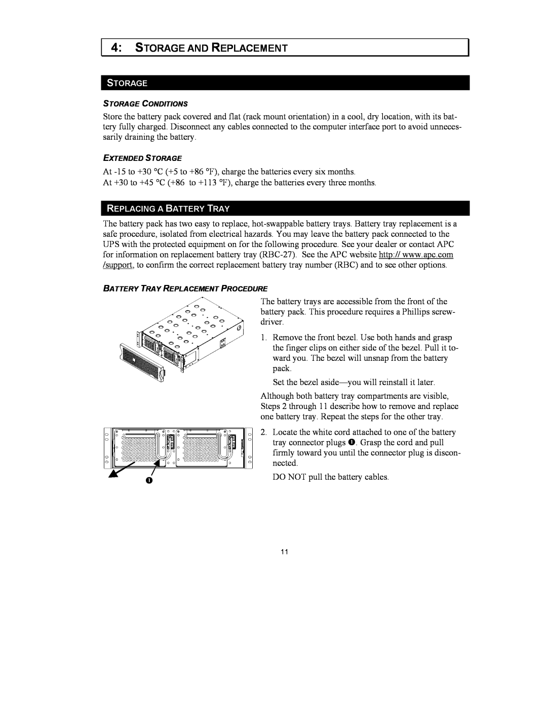 American Power Conversion 3U Rack Mount user manual Storage And Replacement, Replacing A Battery Tray 
