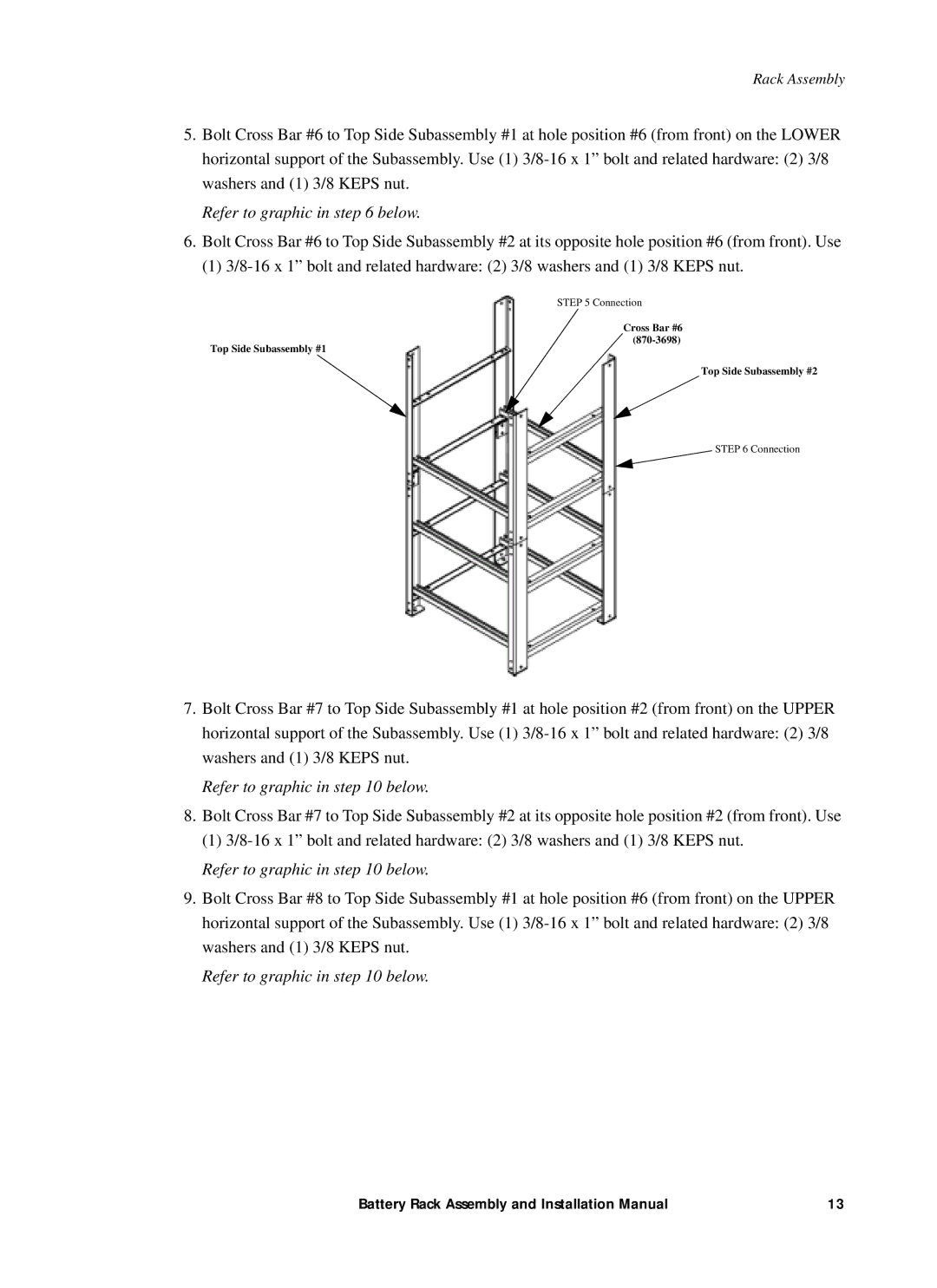 American Power Conversion 400kW1MW installation manual Top Side Subassembly #1 Cross Bar #6 Top Side Subassembly #2 