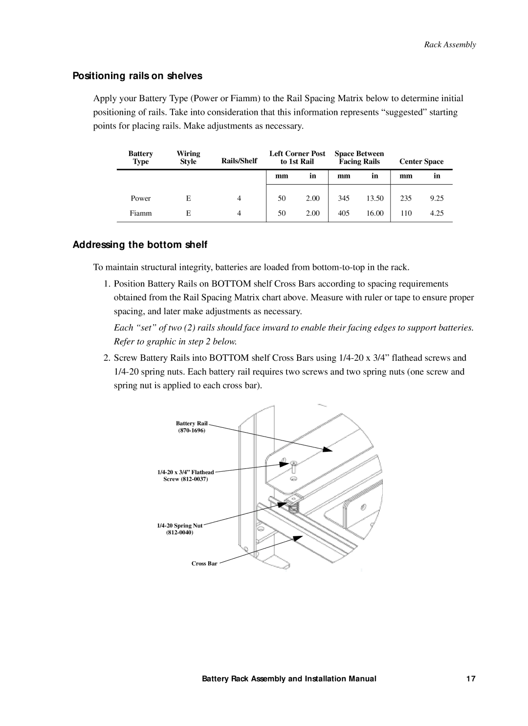 American Power Conversion 400kW1MW installation manual Positioning rails on shelves, Addressing the bottom shelf 