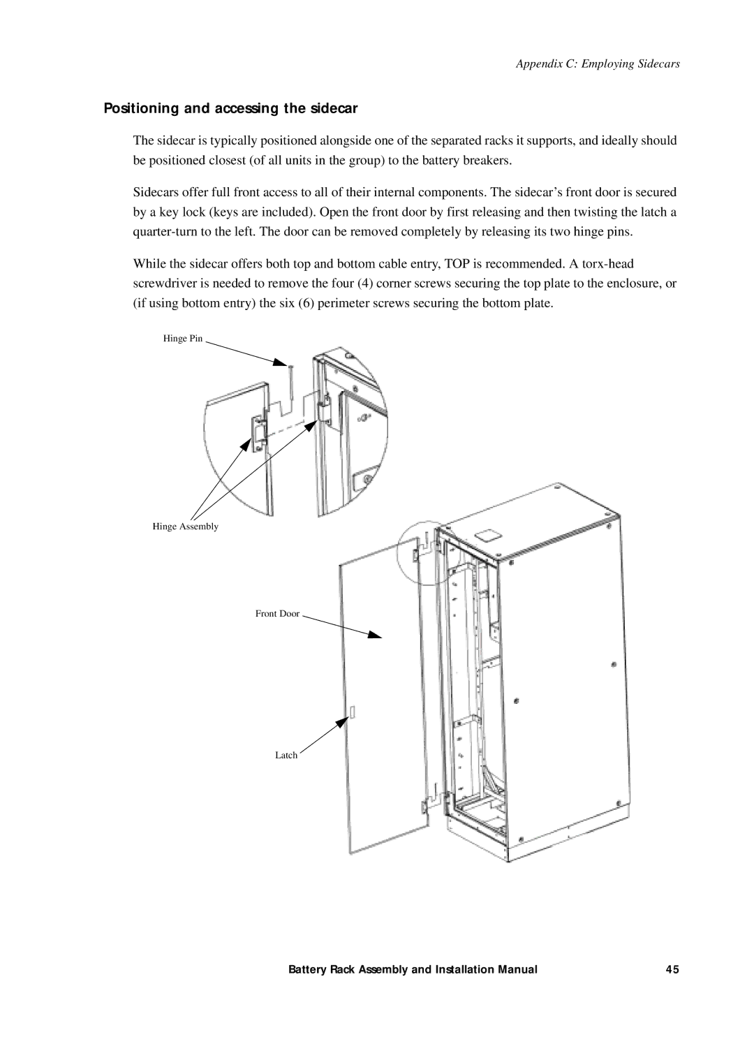 American Power Conversion 400kW1MW installation manual Positioning and accessing the sidecar 