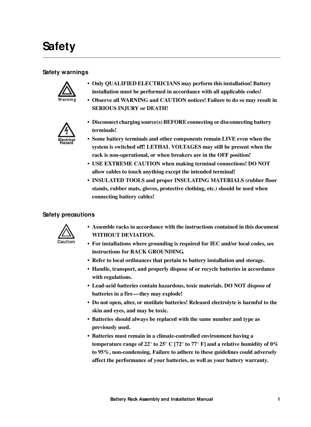 American Power Conversion 400kW1MW installation manual Safety warnings, Safety precautions 