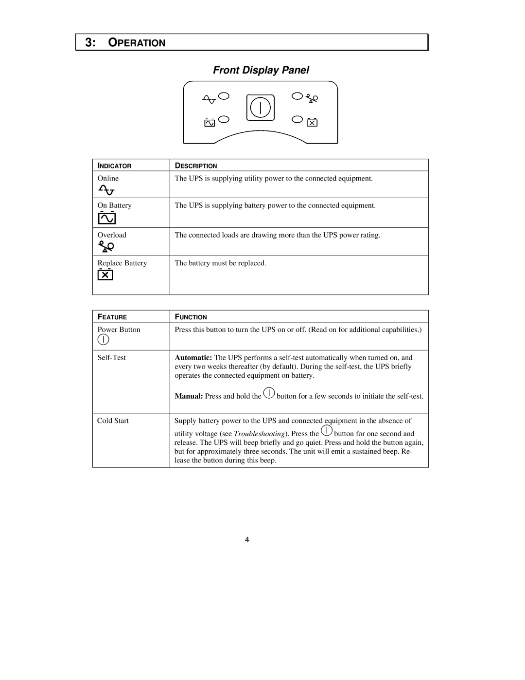 American Power Conversion 420/520 VA user manual Front Display Panel, Operation 