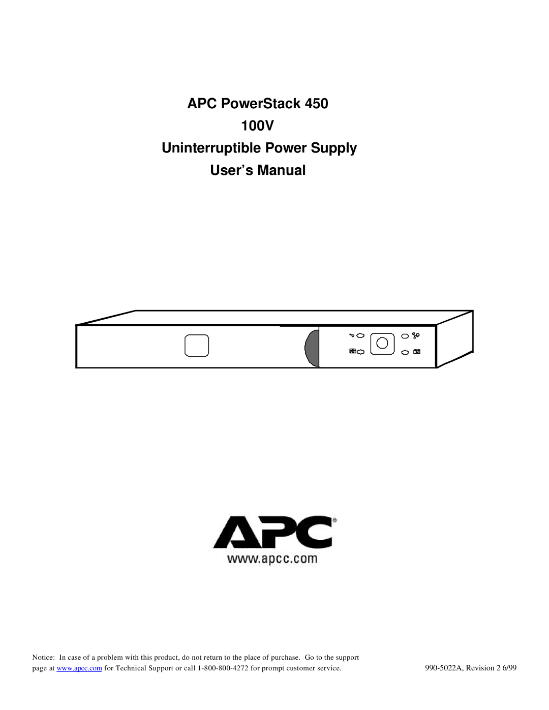 American Power Conversion 450 user manual 990-5022A, Revision 2 6/99 