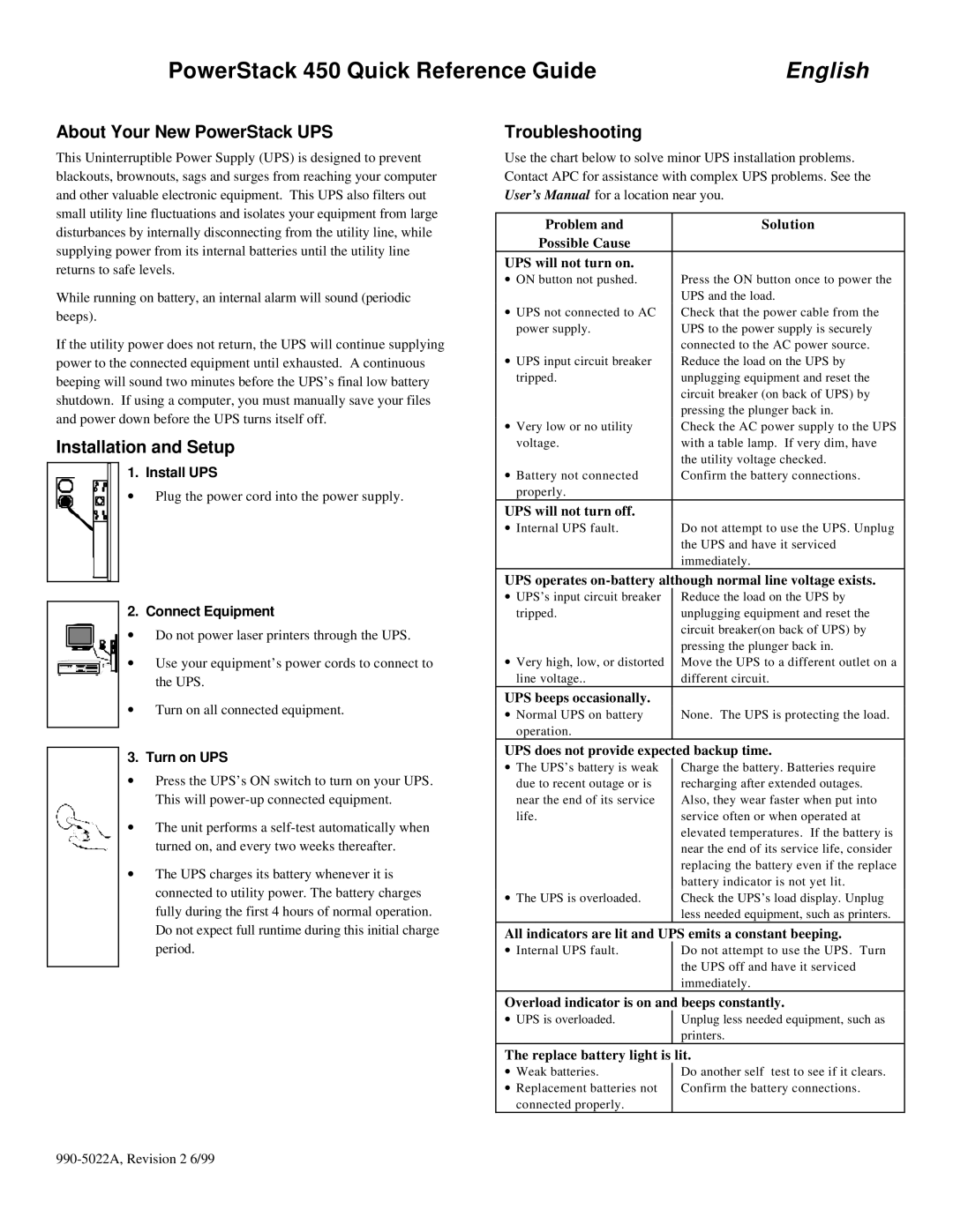 American Power Conversion 450 user manual Install UPS, Connect Equipment, Turn on UPS 