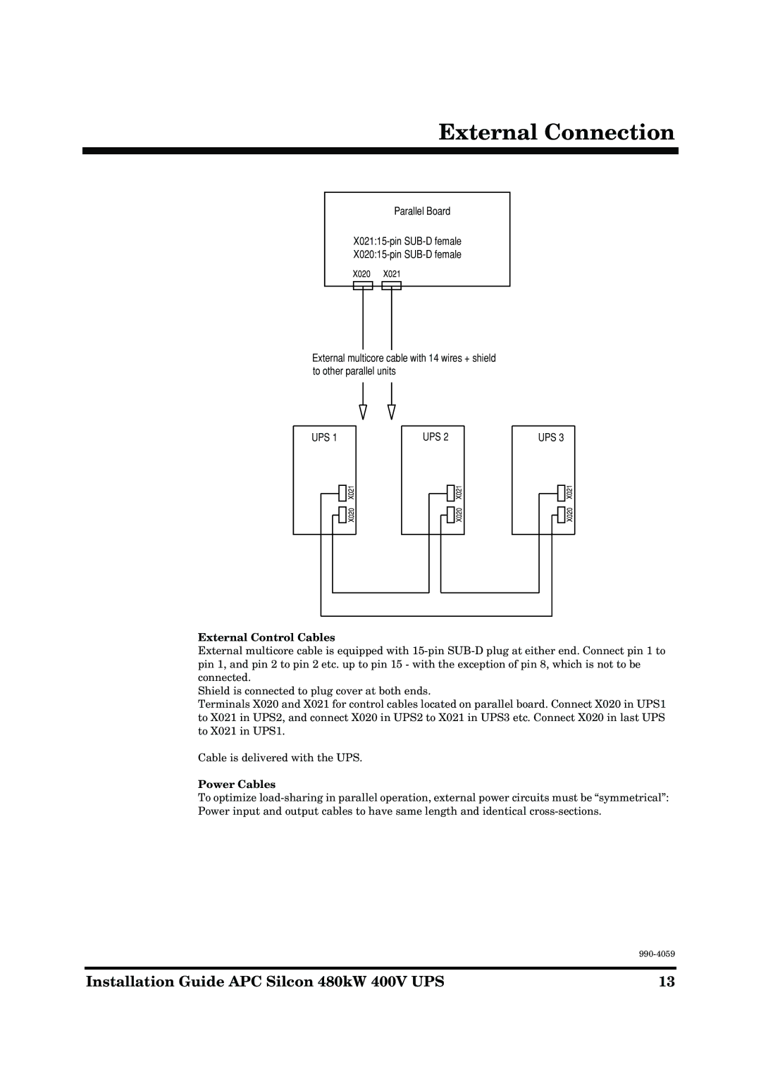 American Power Conversion 480kW 400V manual External Control Cables, Power Cables 