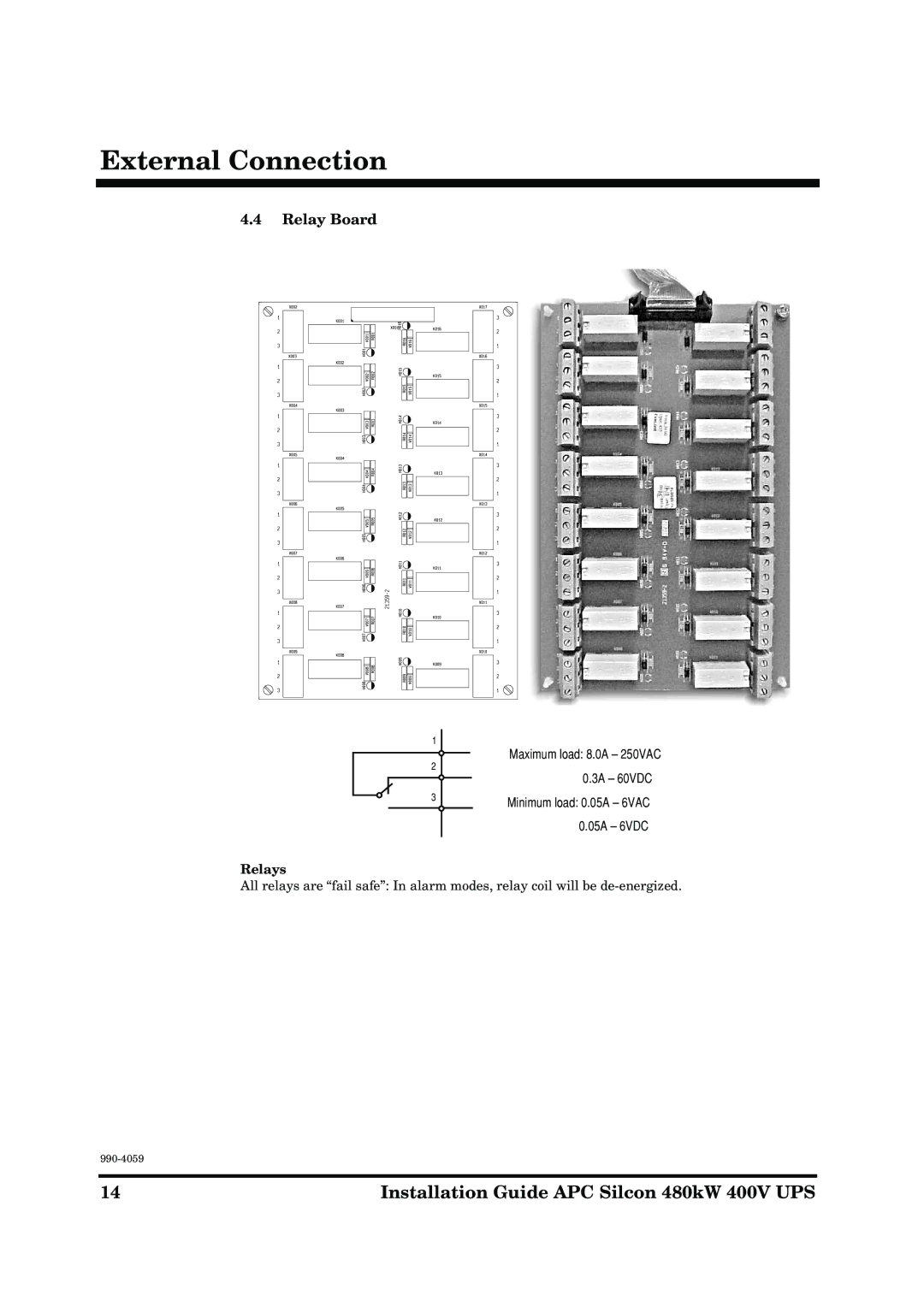 American Power Conversion 480kW 400V manual Relay Board, Relays 