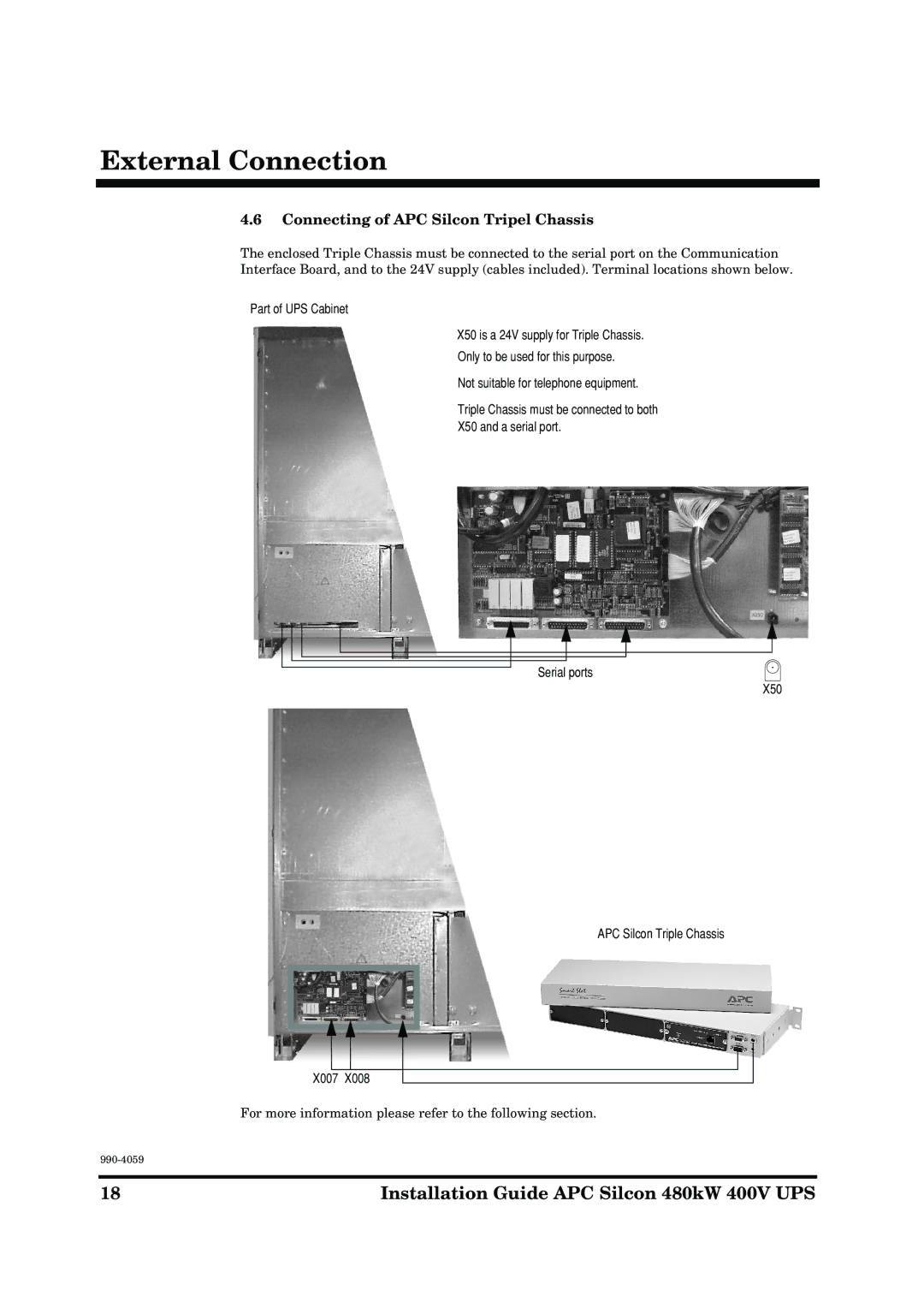 American Power Conversion 480kW 400V manual Connecting of APC Silcon Tripel Chassis 