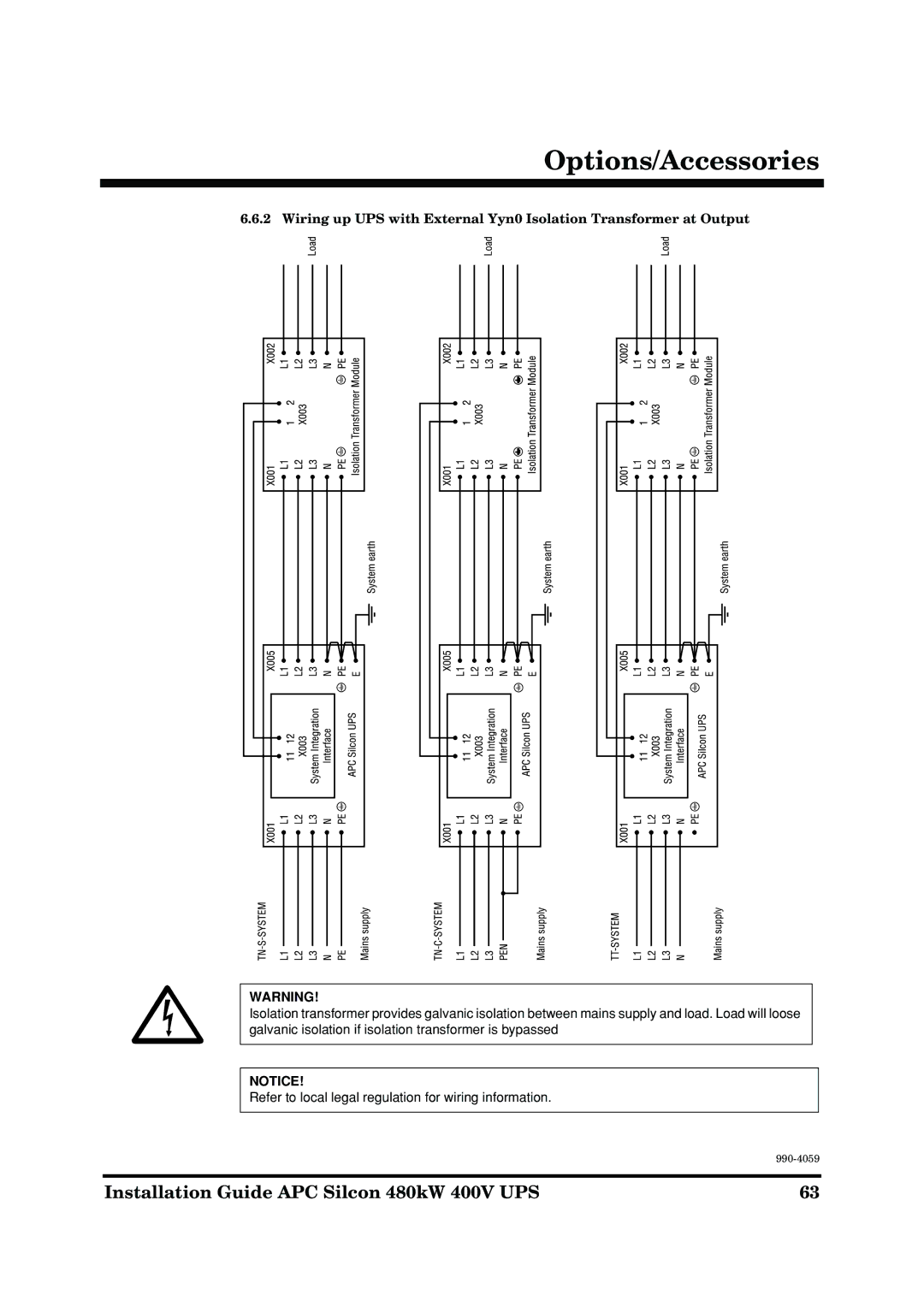 American Power Conversion 480kW 400V manual Options/Accessories 