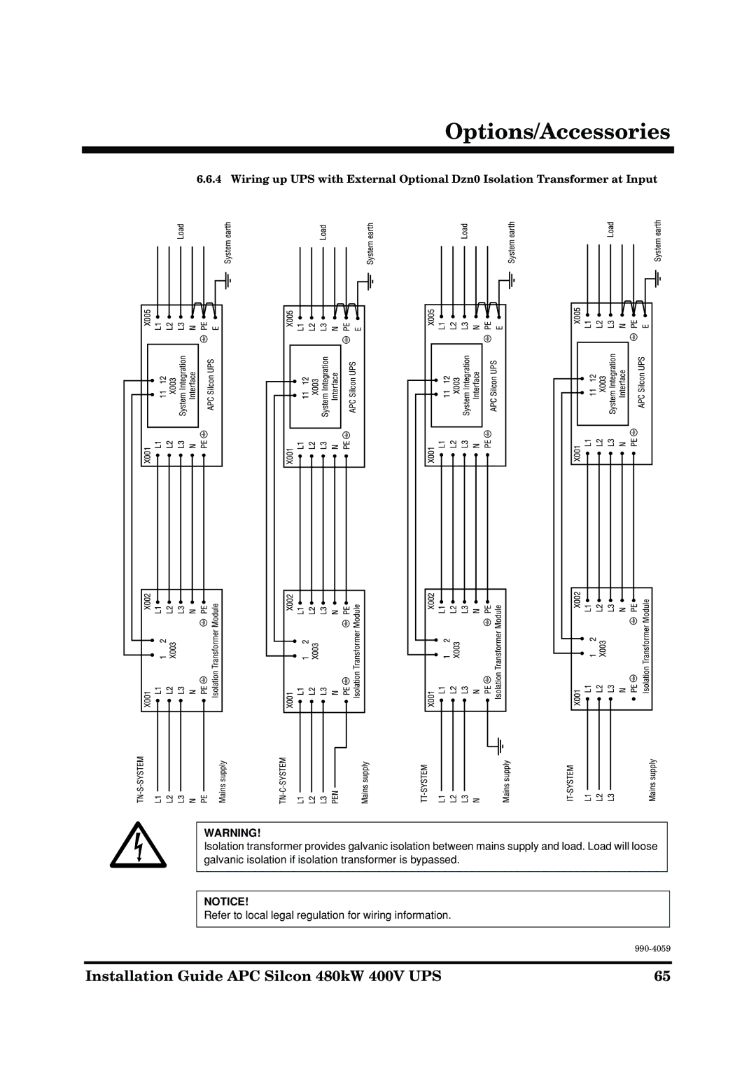 American Power Conversion 480kW 400V manual Options/Accessories 