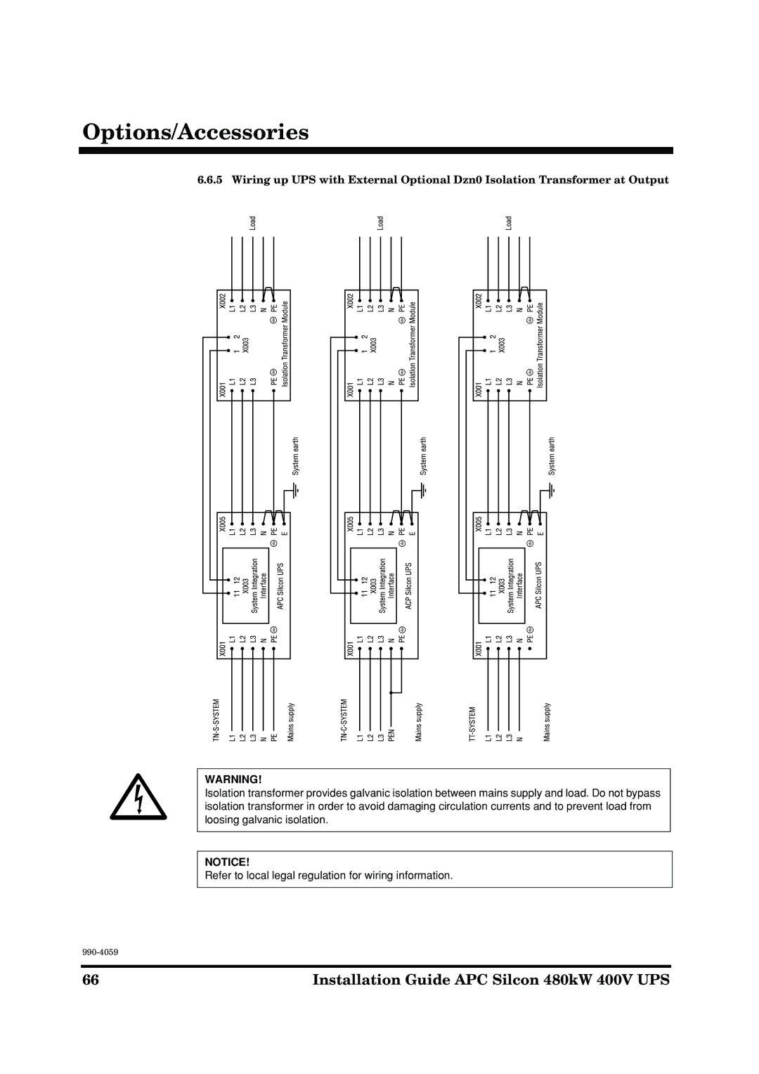 American Power Conversion 480kW 400V manual Options/Accessories 