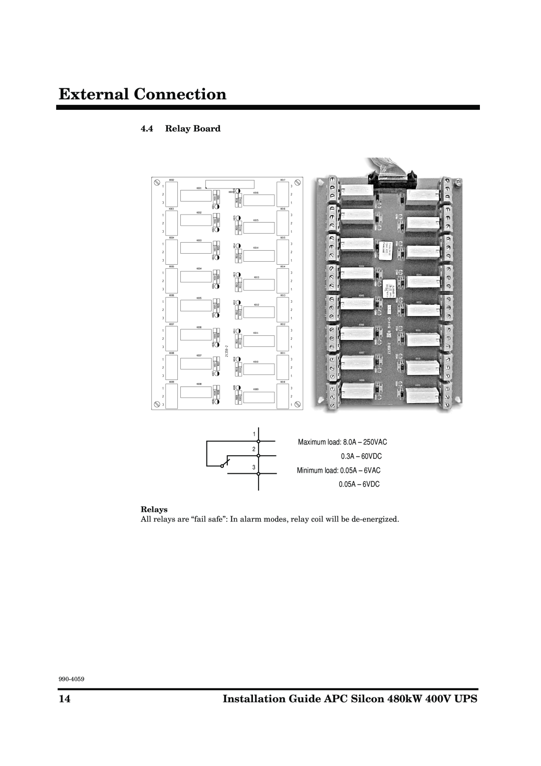 American Power Conversion 480kW 400V manual Relay Board, Relays, External Connection, 990-4059 