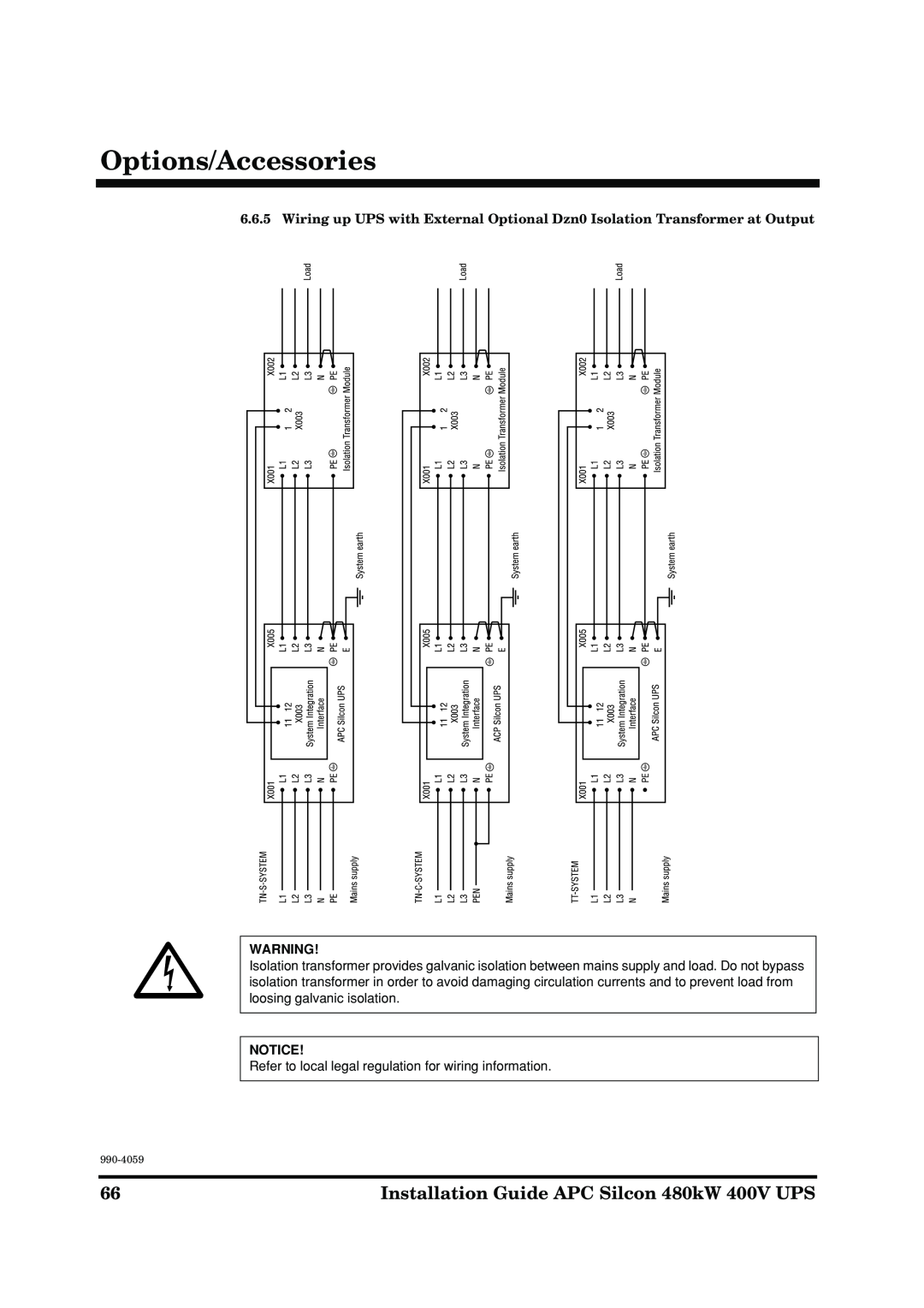 American Power Conversion manual Options/Accessories, Installation Guide APC Silcon 480kW 400V UPS 
