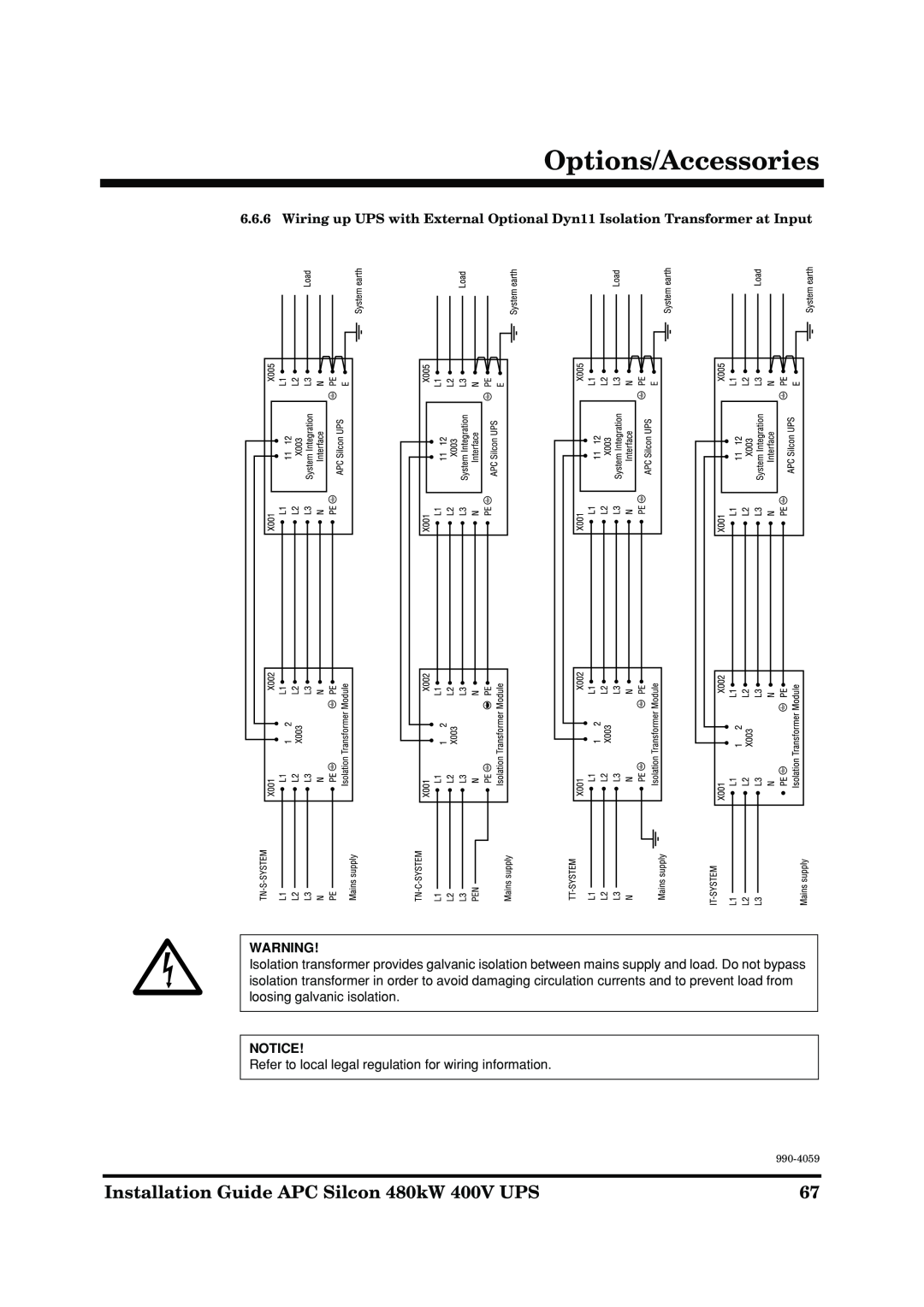American Power Conversion manual Options/Accessories, Installation Guide APC Silcon 480kW 400V UPS 
