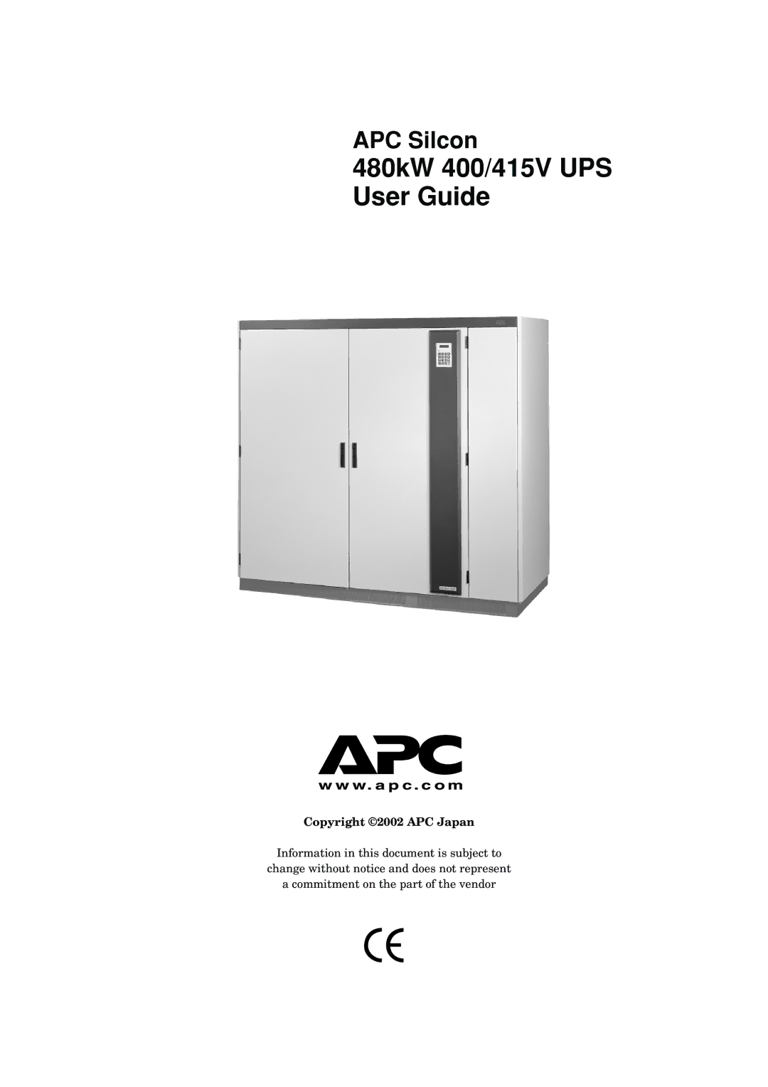 American Power Conversion manual 480kW 400/415V UPS User Guide, Copyright 2002 APC Japan 