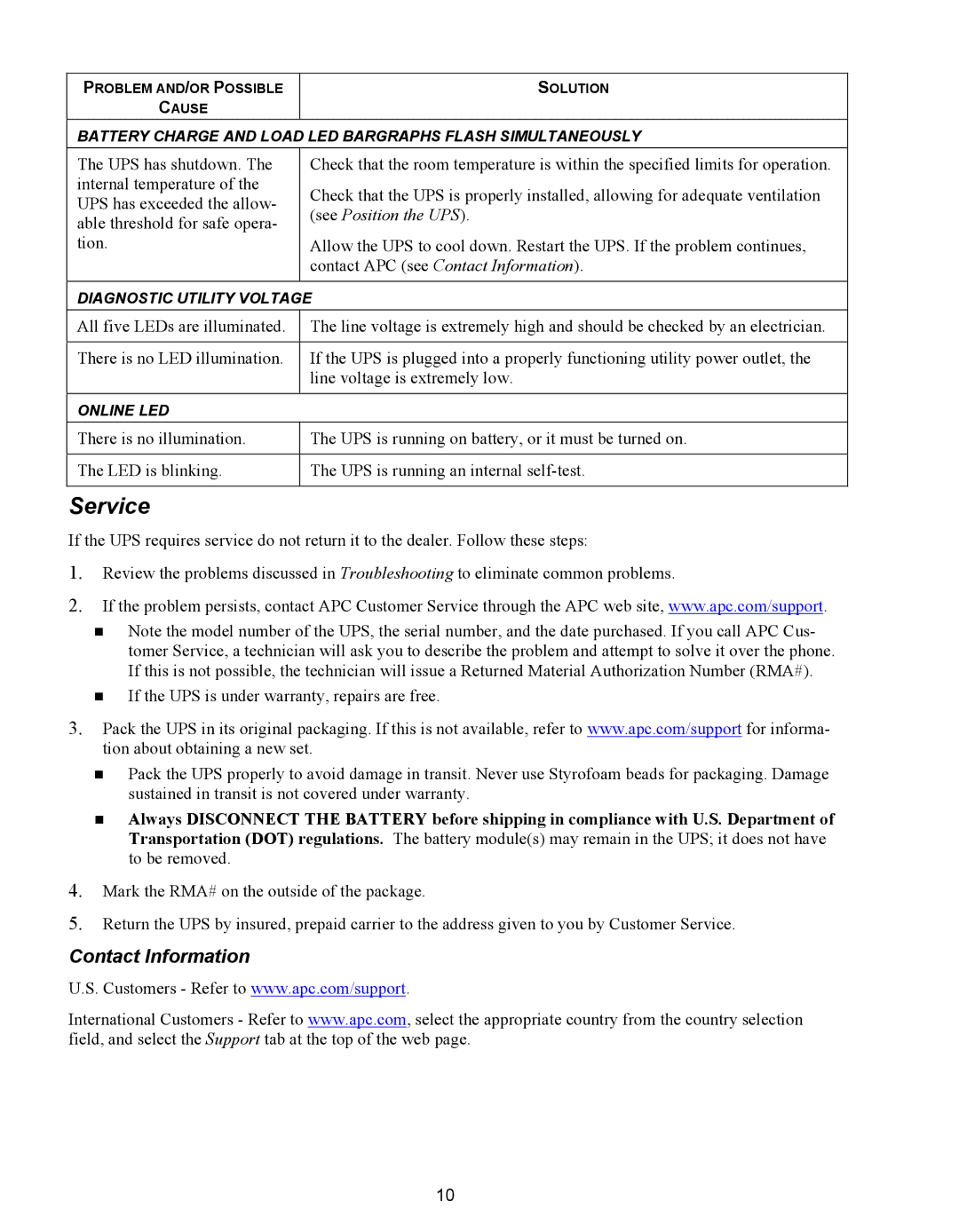 American Power Conversion 500 VA user manual Service, Contact Information 