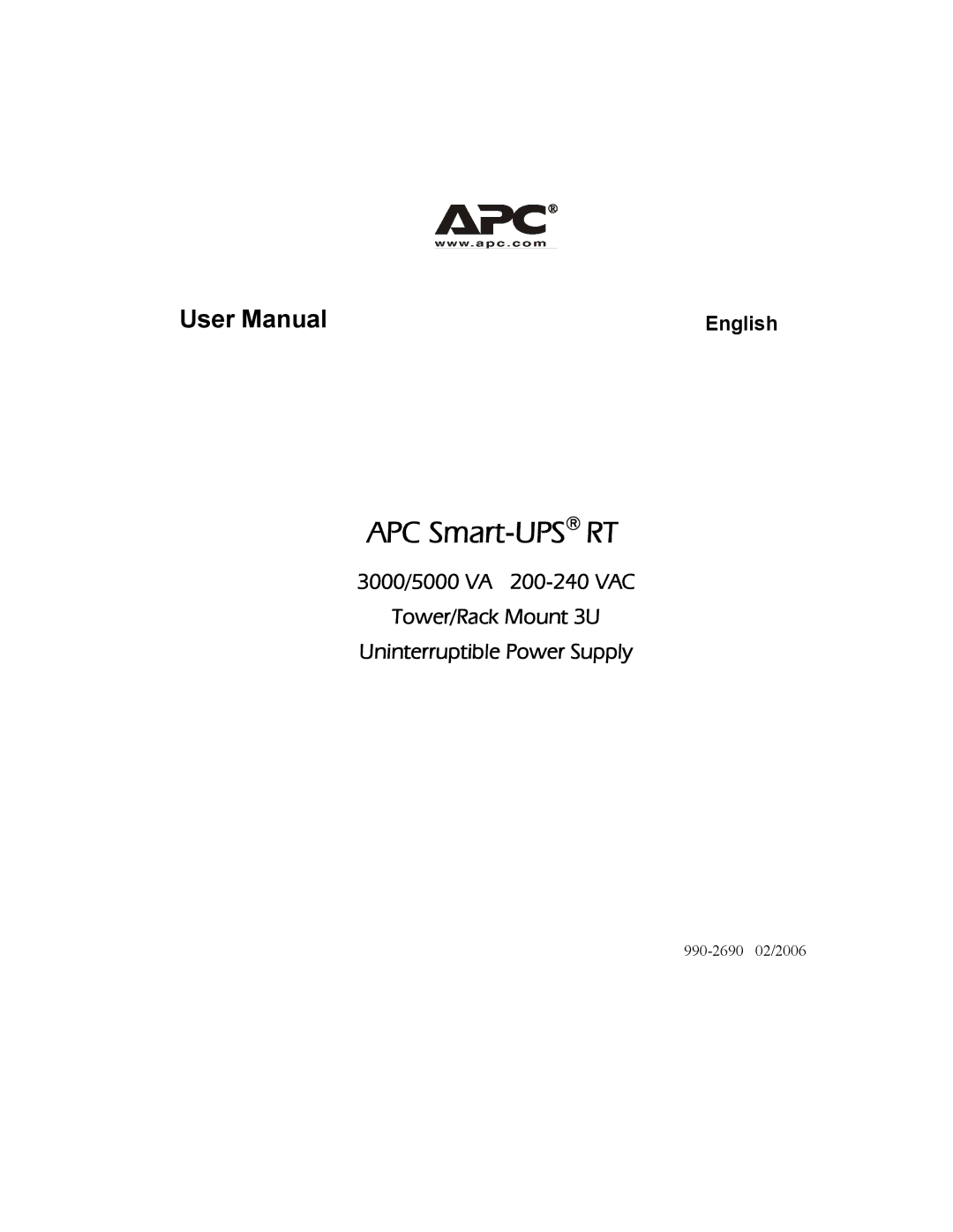 American Power Conversion 5000 VA user manual APC Smart-UPSRT 