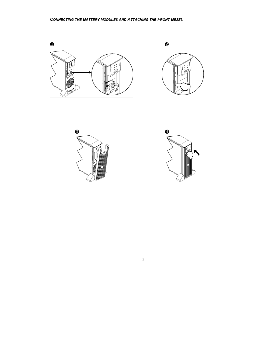 American Power Conversion 5000 VA user manual Connecting the Battery Modules and Attaching the Front Bezel 