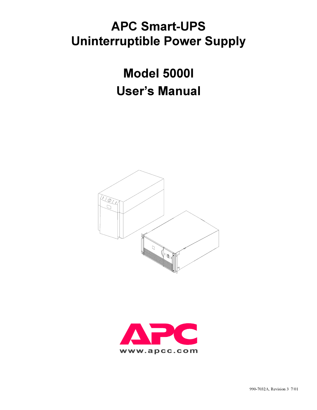 American Power Conversion 5000I user manual 990-7032A, Revision 3 7/01 