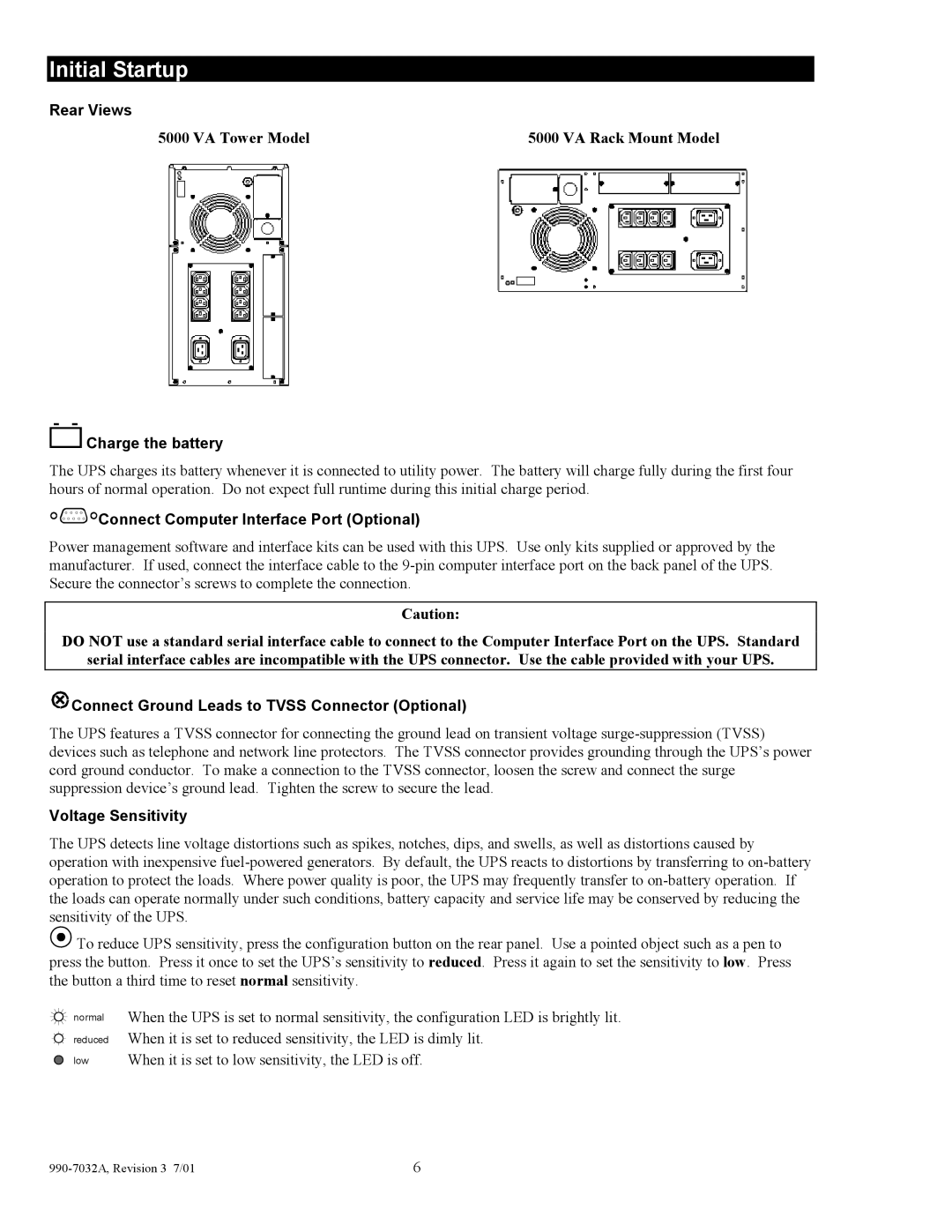 American Power Conversion 5000I user manual Initial Startup 