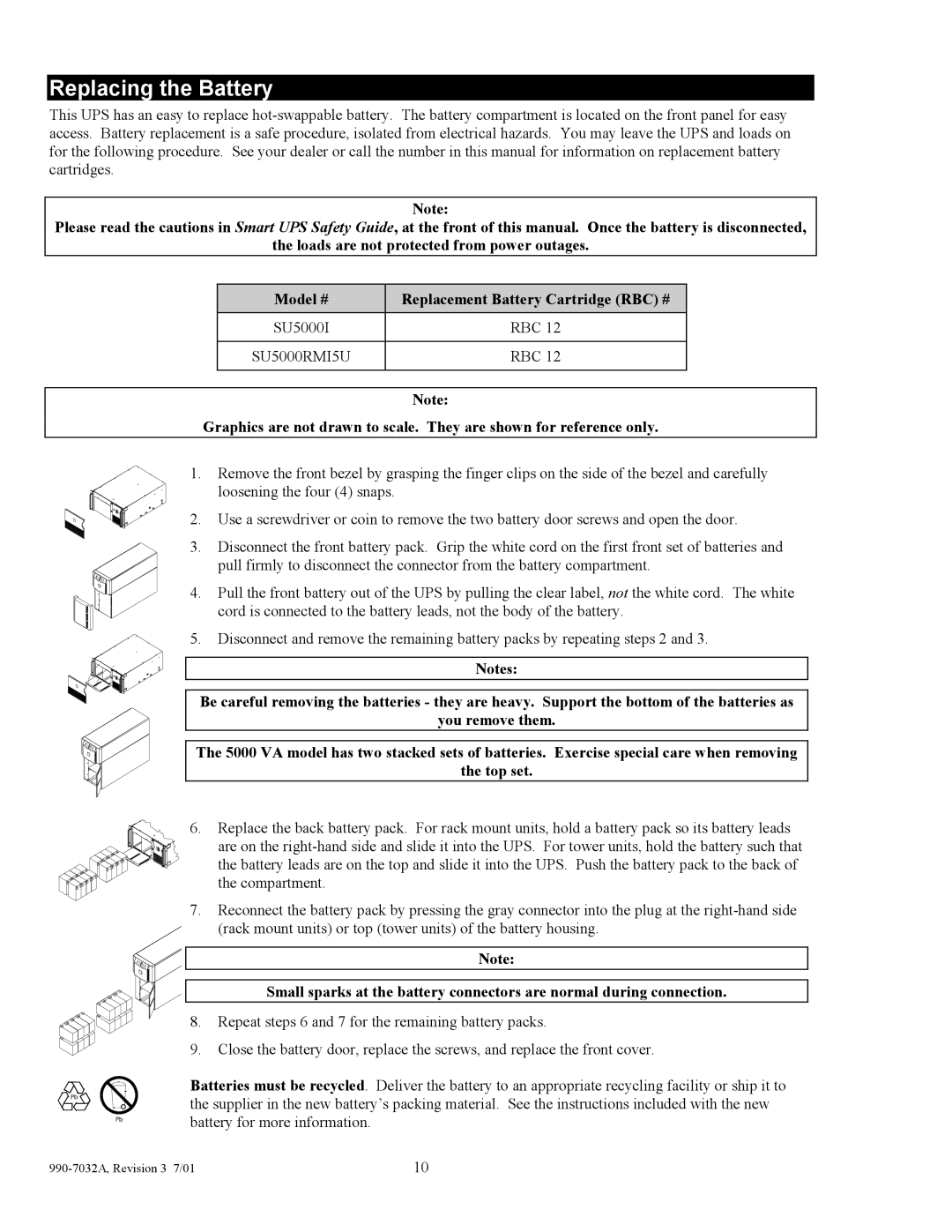 American Power Conversion 5000I user manual Replacing the Battery 