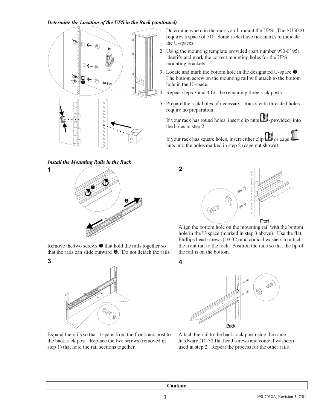 American Power Conversion 5000I user manual Install the Mounting Rails in the Rack 