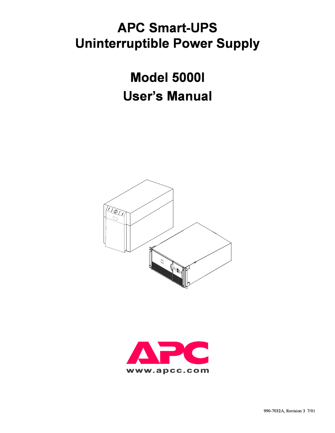 American Power Conversion 5000I user manual APC Smart-UPS Uninterruptible Power Supply Model User’s Manual 