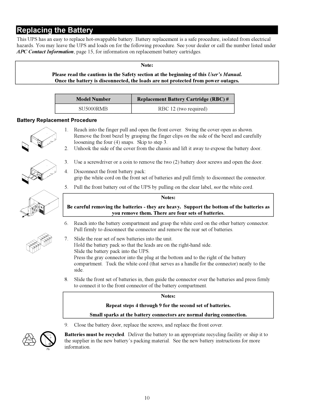 American Power Conversion 5000RMB user manual Replacing the Battery, Battery Replacement Procedure 