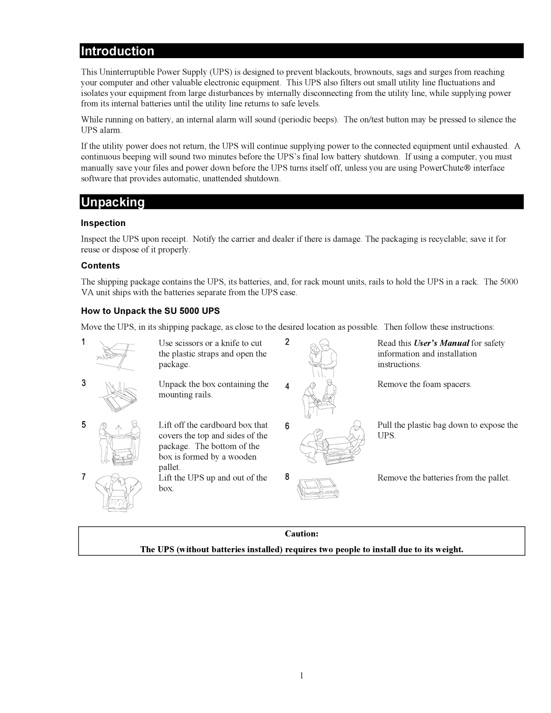 American Power Conversion 5000RMB user manual Introduction, Unpacking, Inspection, Contents, How to Unpack the SU 5000 UPS 