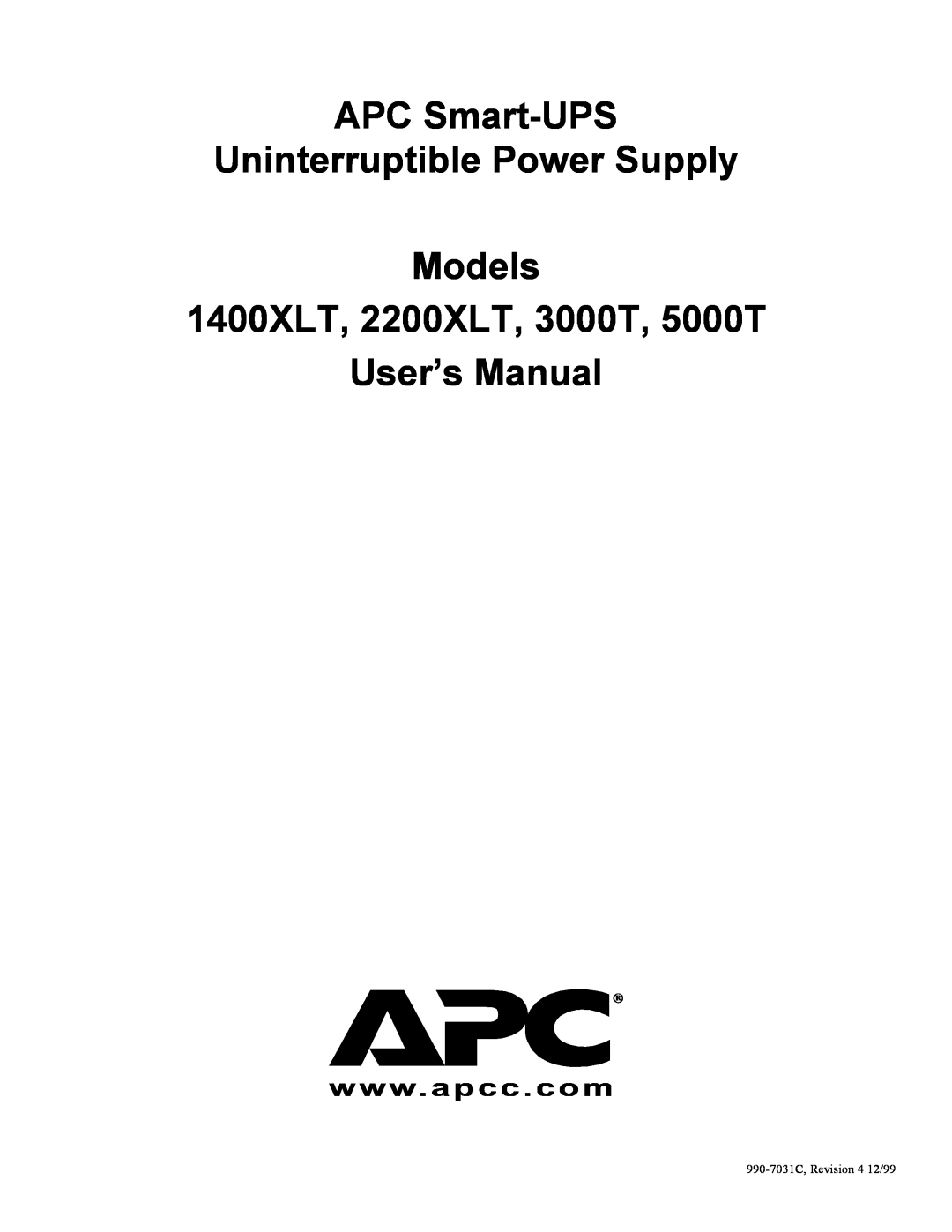 American Power Conversion 2200XLT, 5000T, 3000T, 1400XLT user manual APC Smart-UPS Uninterruptible Power Supply Models 