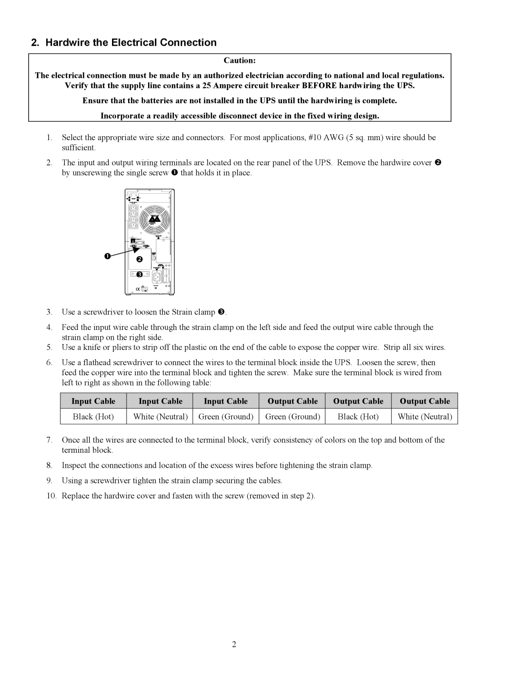 American Power Conversion 5000UXI user manual Hardwire the Electrical Connection, Input Cable Output Cable 