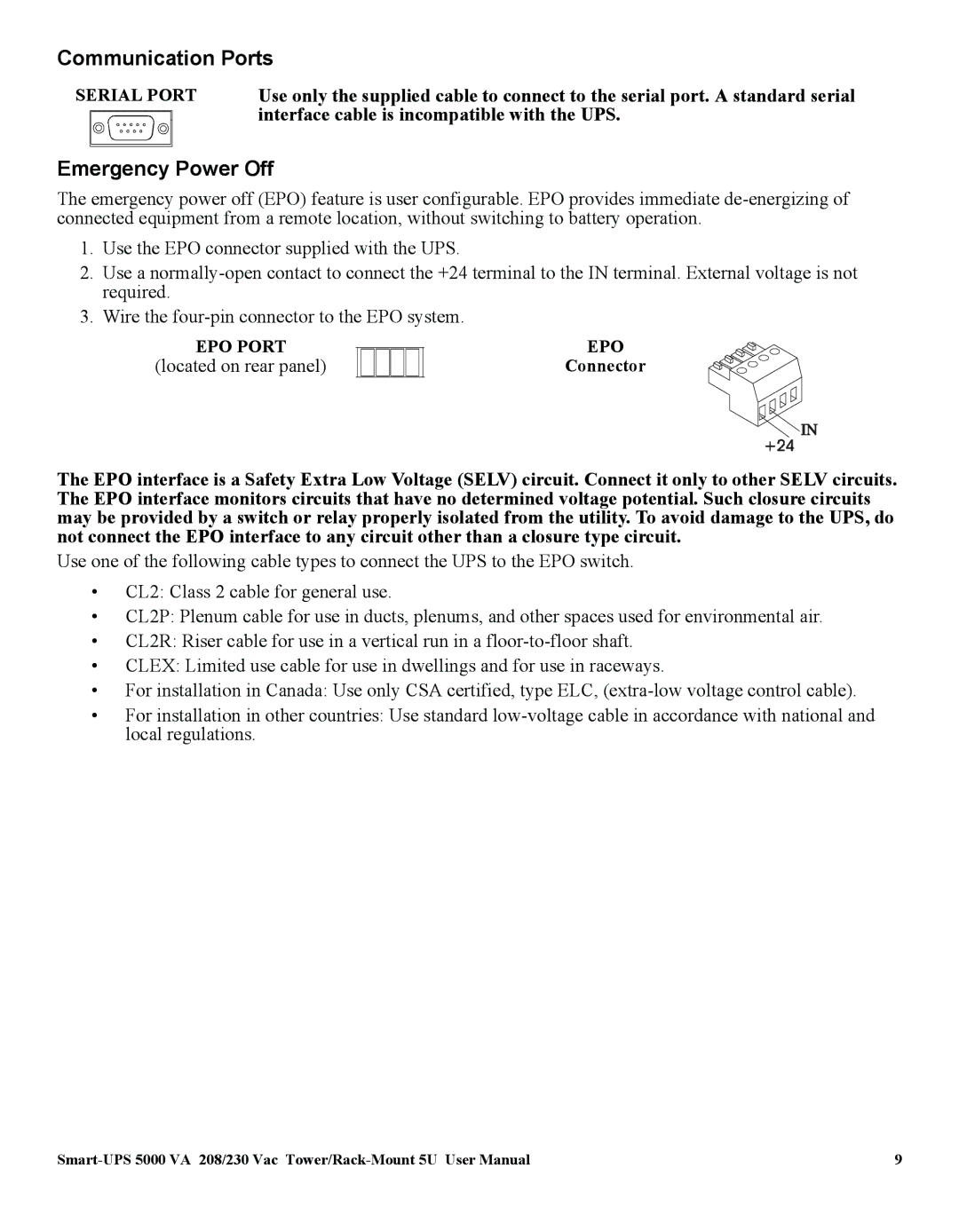 American Power Conversion 5000VA user manual Communication Ports, Emergency Power Off 