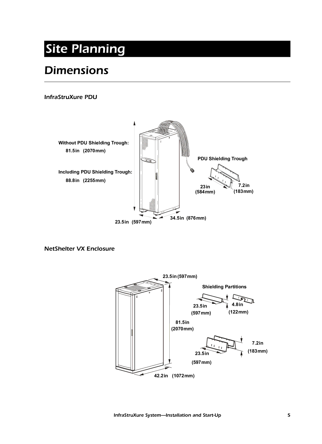 American Power Conversion 60kW InfraStruXureTM System manual Dimensions, InfraStruXure PDU, NetShelter VX Enclosure 