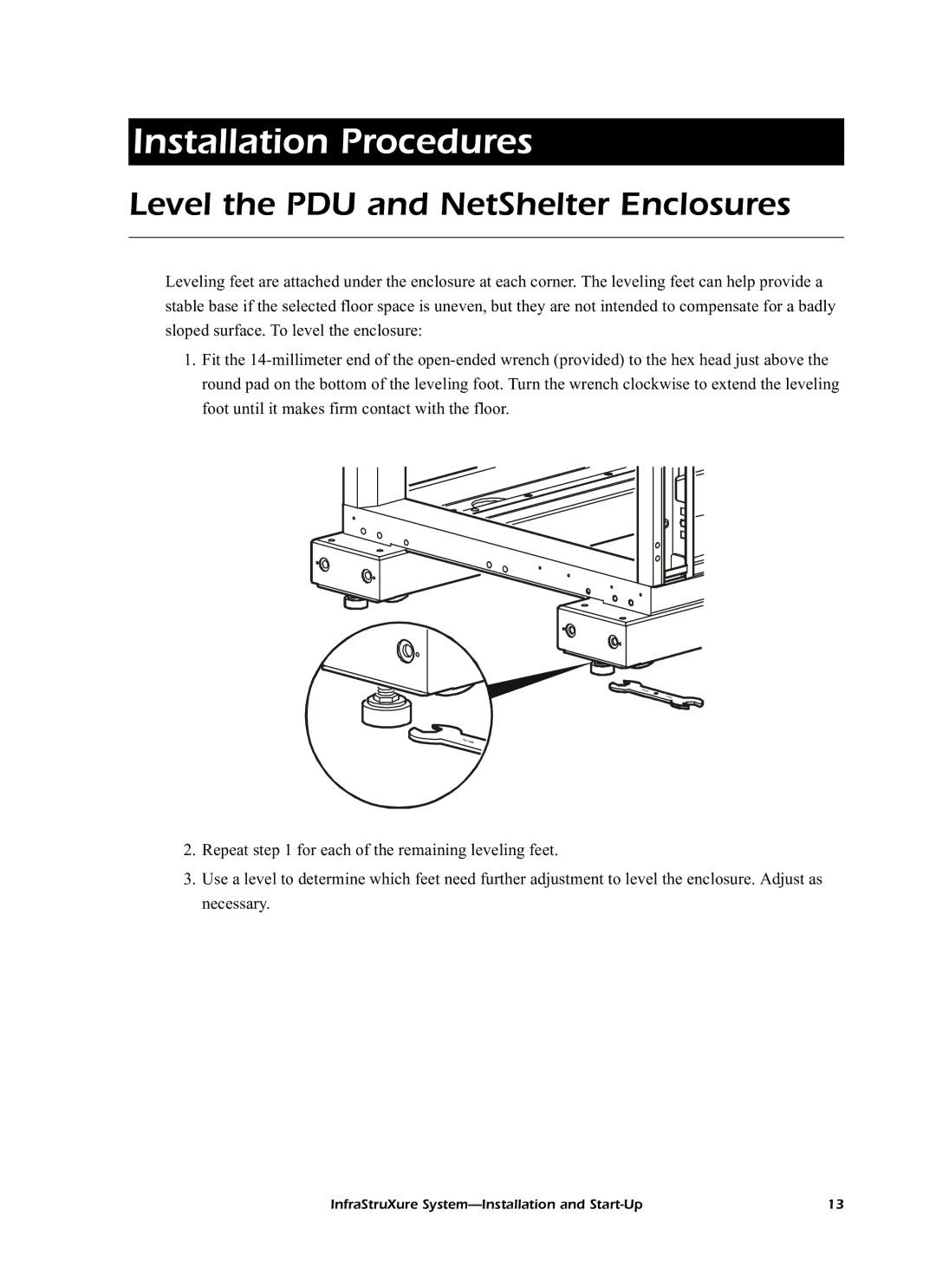 American Power Conversion 60kW InfraStruXureTM System Installation Procedures, Level the PDU and NetShelter Enclosures 