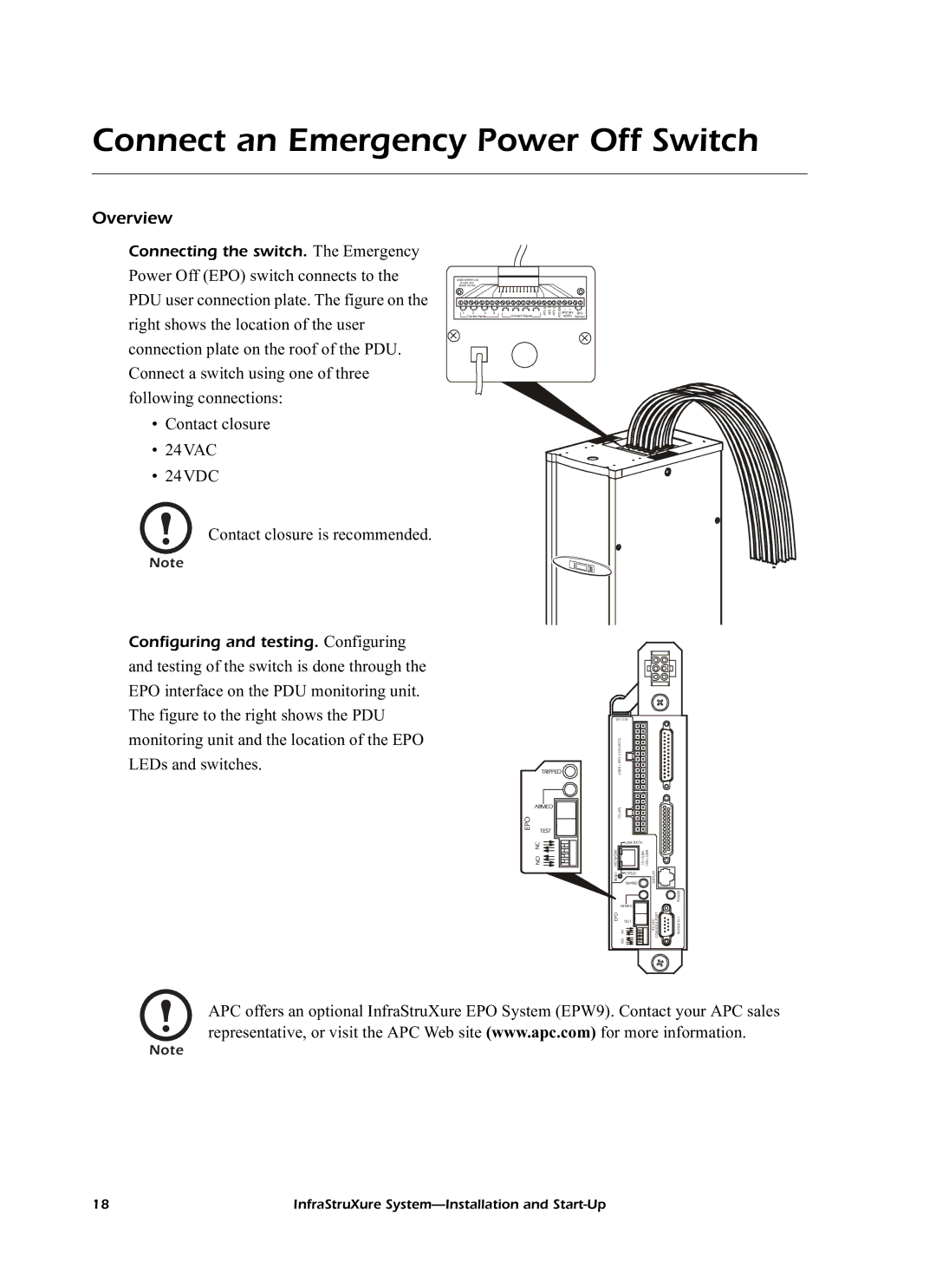 American Power Conversion 60kW InfraStruXureTM System manual Connect an Emergency Power Off Switch 