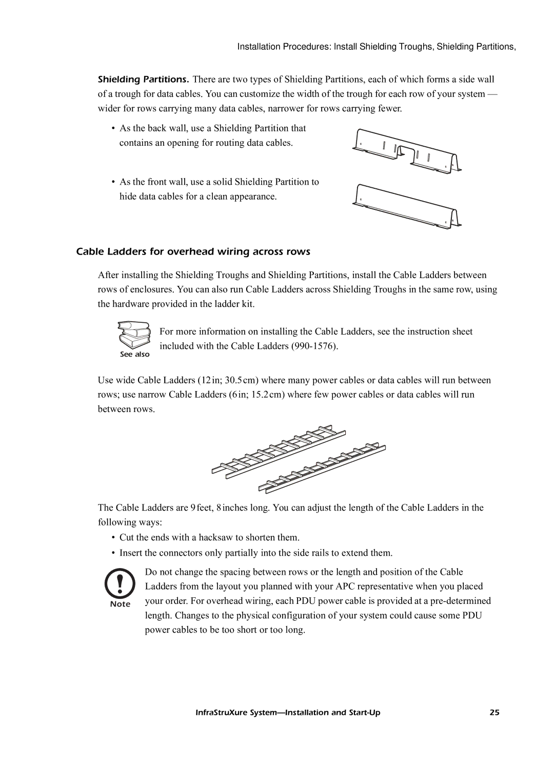 American Power Conversion 60kW InfraStruXureTM System manual Cable Ladders for overhead wiring across rows 