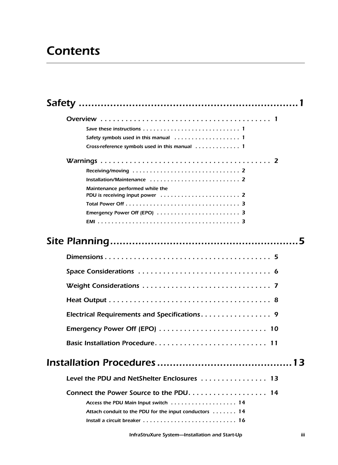 American Power Conversion 60kW InfraStruXureTM System manual Contents 