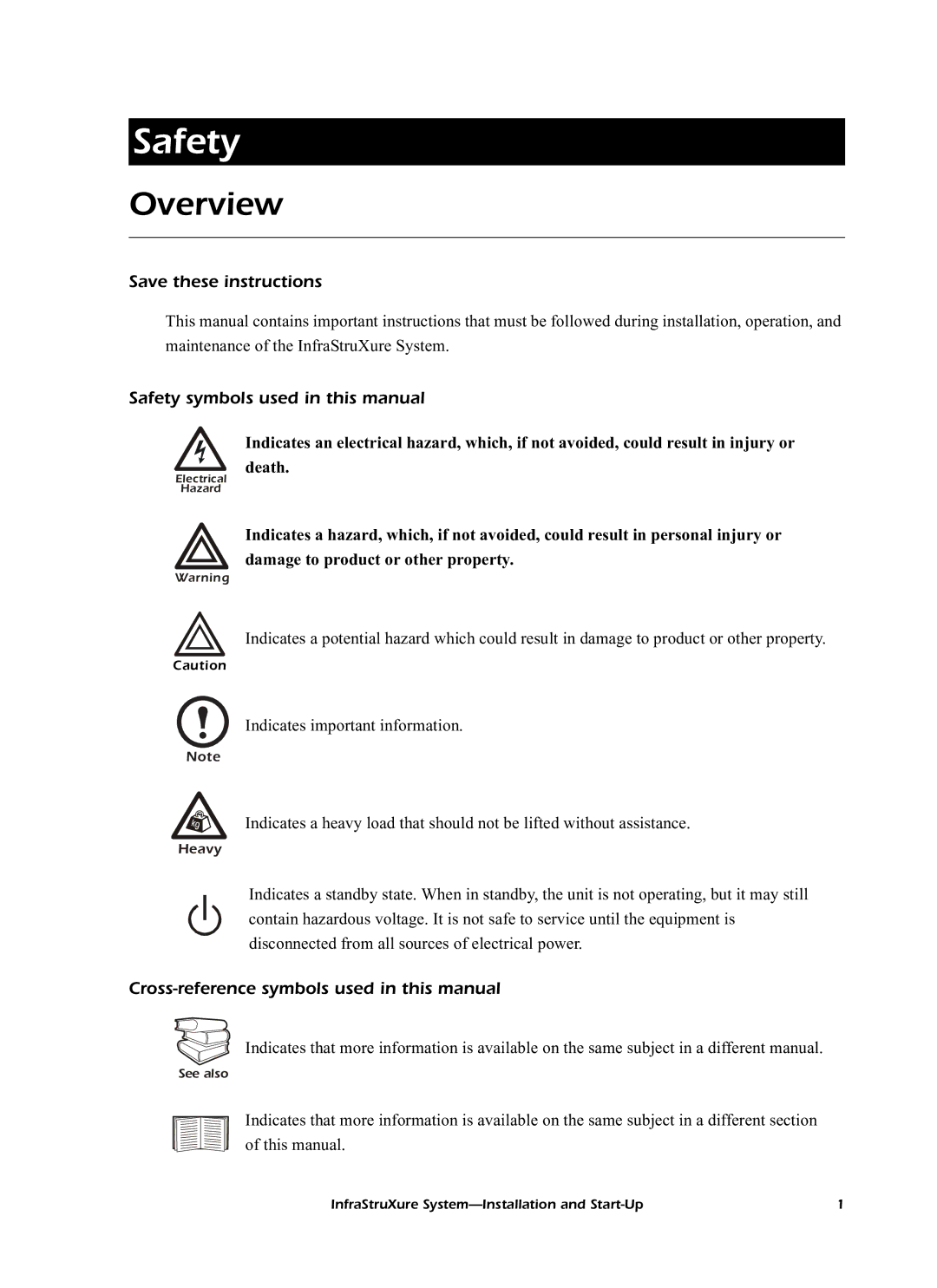 American Power Conversion 60kW InfraStruXureTM System Overview, Safety symbols used in this manual 