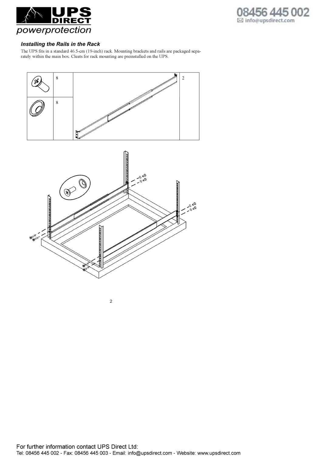 American Power Conversion 750VA, 1000 user manual Installing the Rails in the Rack 