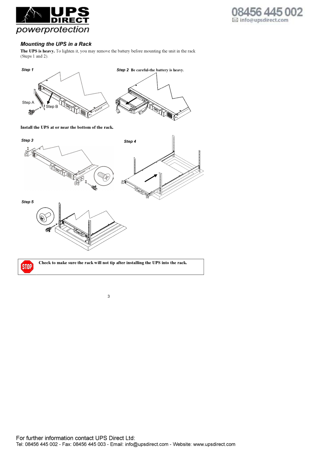 American Power Conversion 1000, 750VA user manual Mounting the UPS in a Rack 