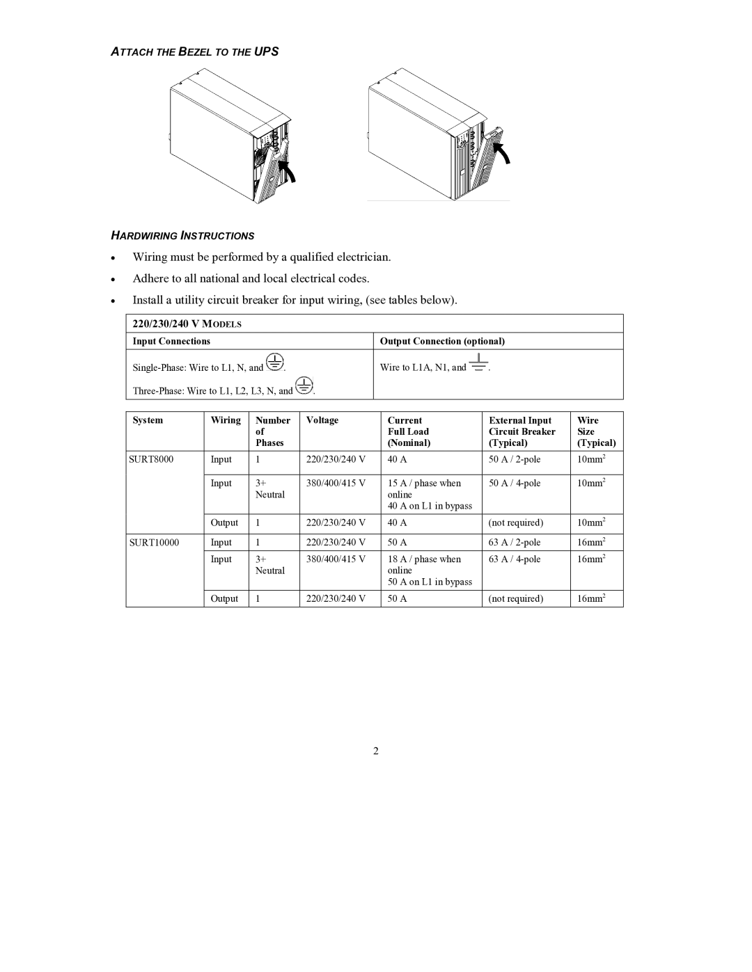 American Power Conversion 8000 VA, 220 VAC, 240 VAC, 10000 VA user manual 220/230/240 V Models 