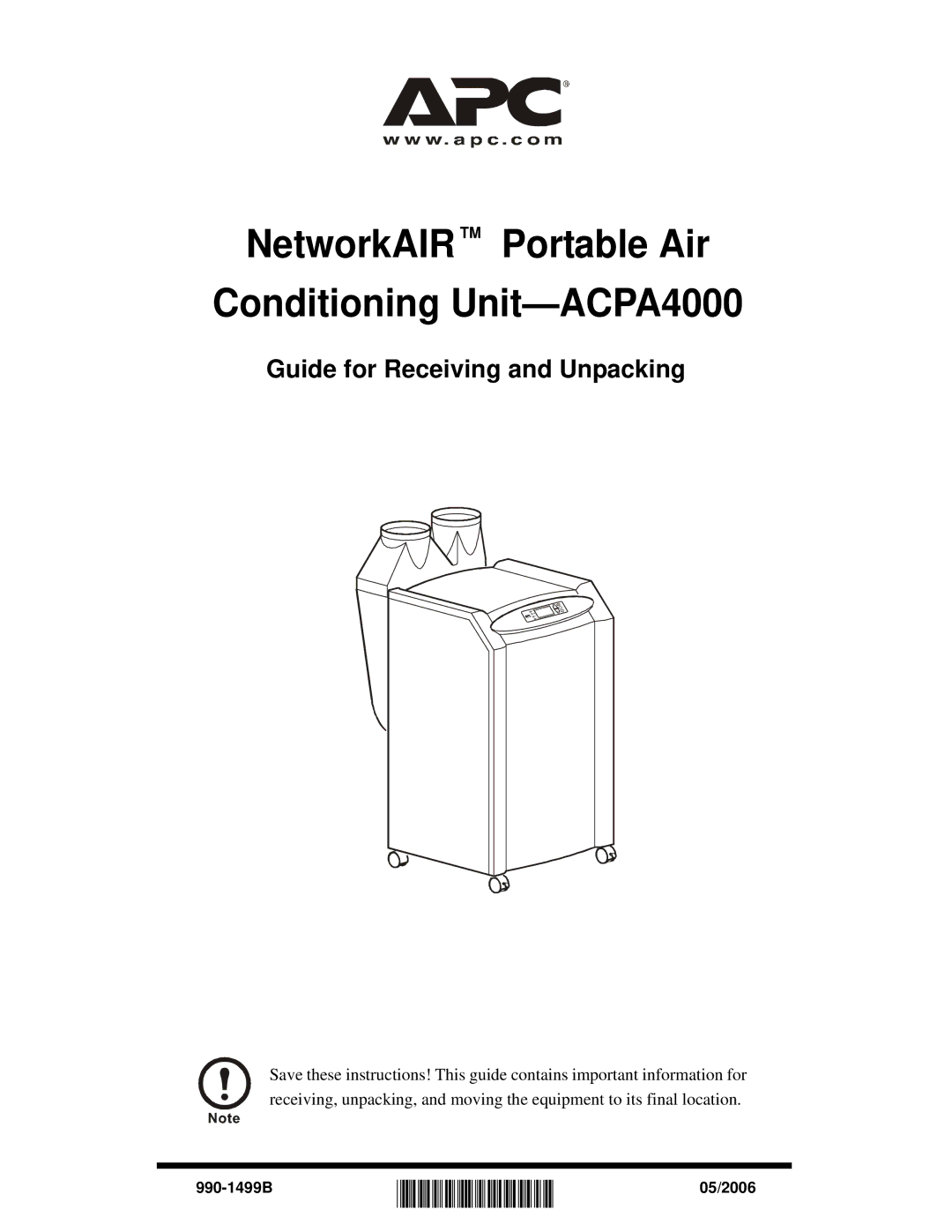 American Power Conversion manual NetworkAIR Portable Air Conditioning Unit-ACPA4000, 990-1499B 