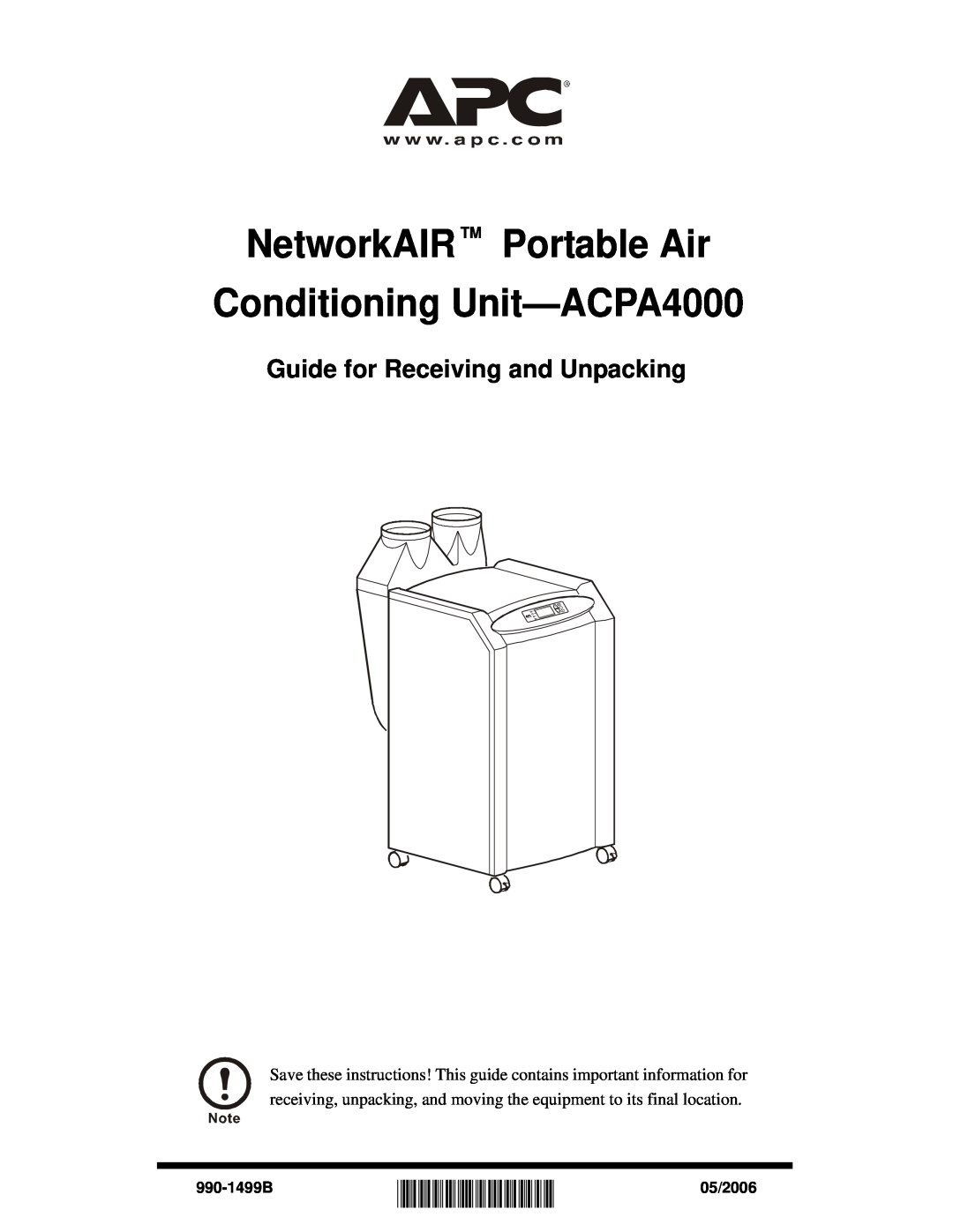 American Power Conversion manual 990-1499B, NetworkAIR Portable Air, Conditioning Unit-ACPA4000, 05/2006 