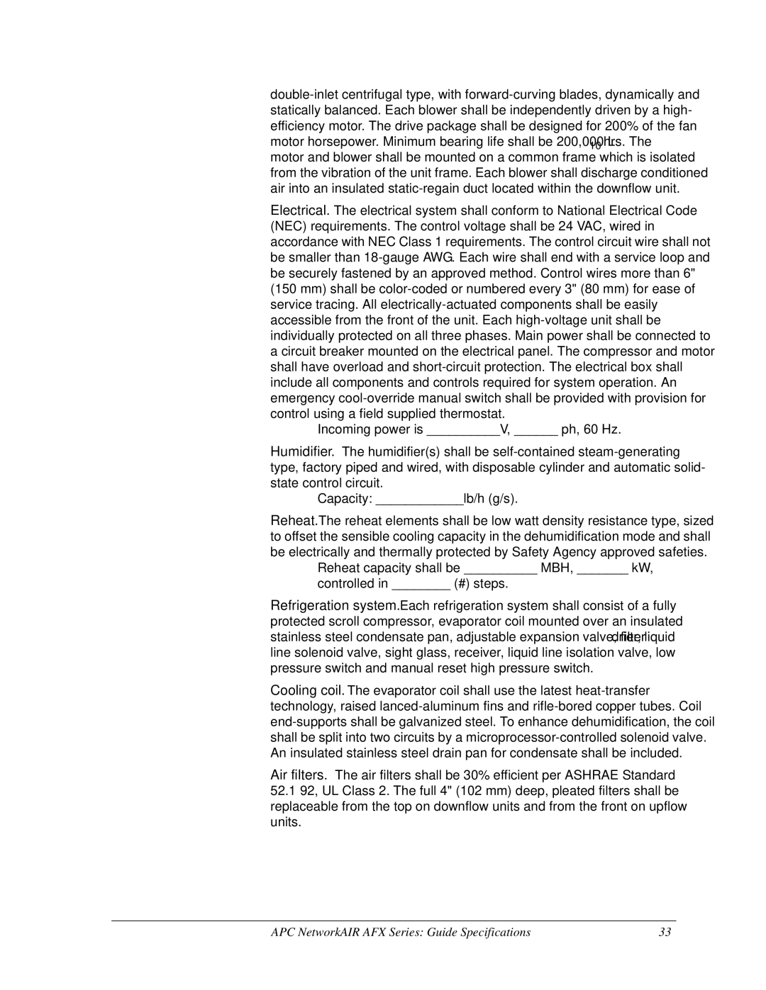 American Power Conversion manual APC NetworkAIR AFX Series Guide Specifications 