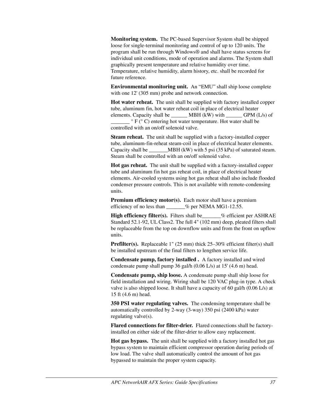 American Power Conversion manual APC NetworkAIR AFX Series Guide Specifications 